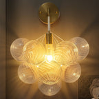 Bubbles Wall Lamp Clear And Ribbed Balls Gold Frame And White Cord - BeyPan
