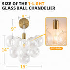 Bubbles Wall Lamp Clear And Ribbed Balls Gold Frame And White Cord - BeyPan
