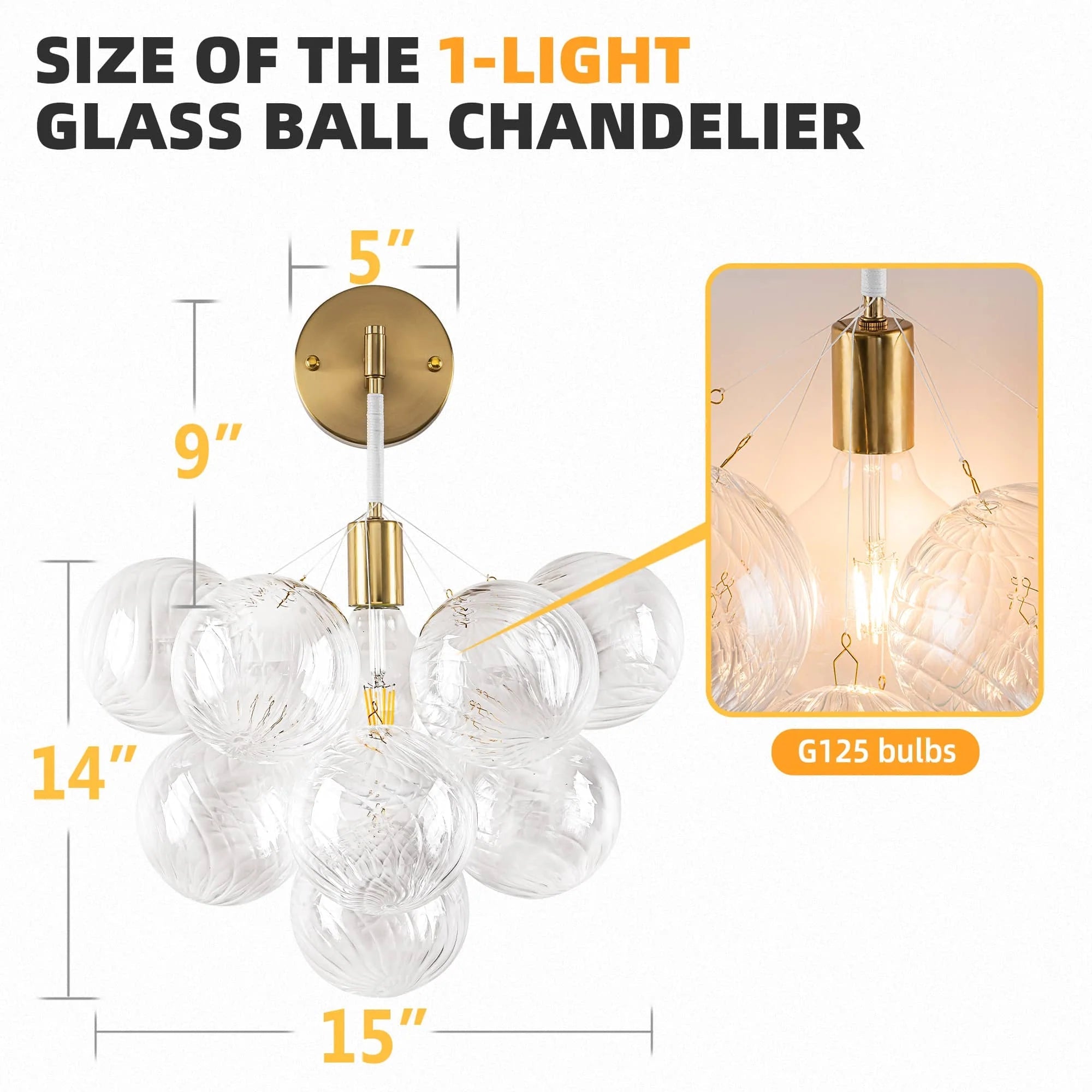 Bubbles Wall Lamp Clear And Ribbed Balls Gold Frame And White Cord - BeyPan
