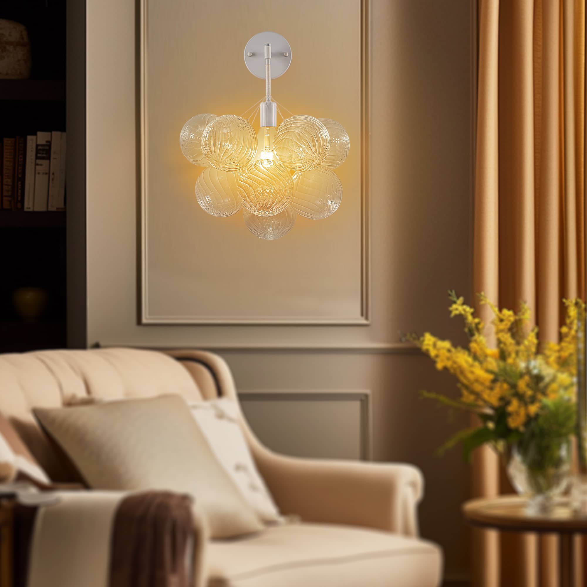 Bubbles Wall Lamp Clear And Ribbed Balls White Frame And Cord - BeyPan