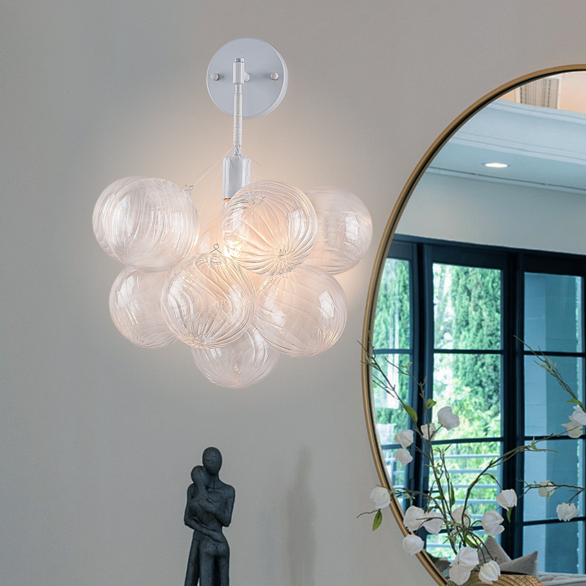 Bubbles Wall Lamp Clear And Ribbed Balls White Frame And Cord - BeyPan