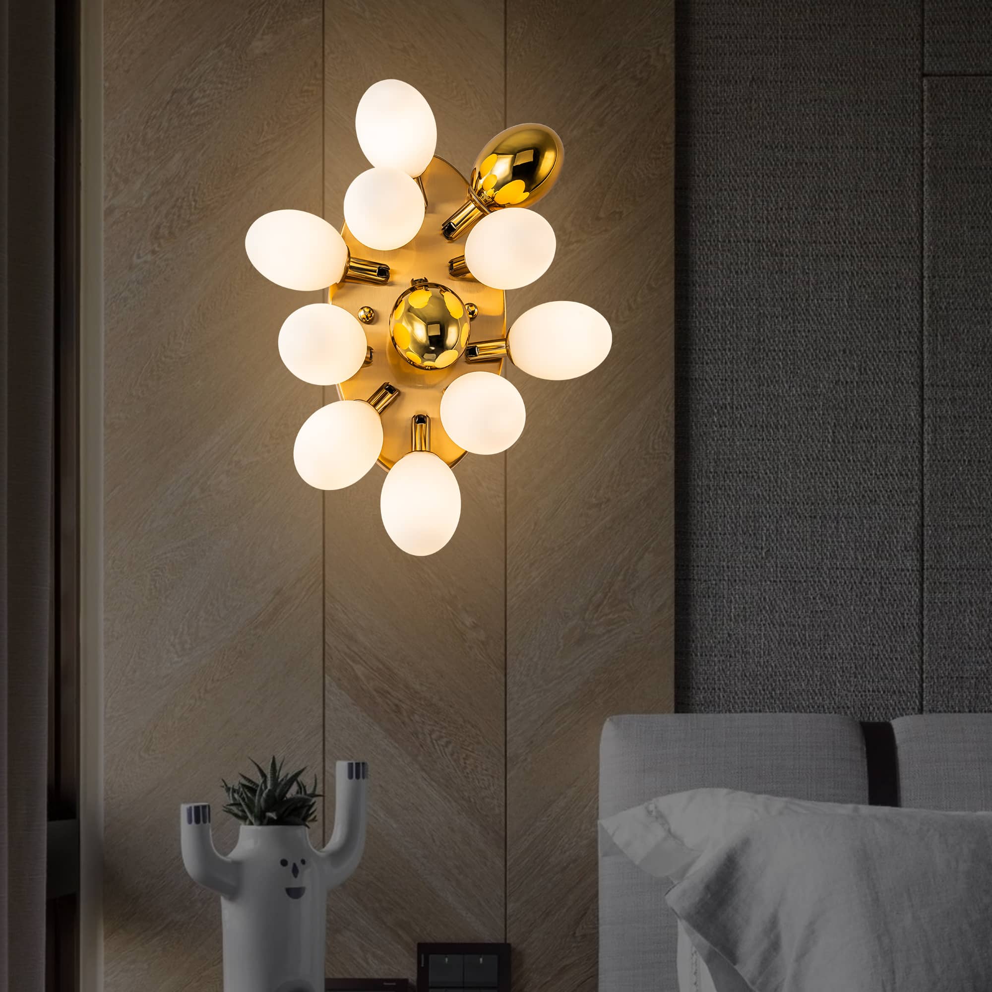 Bubbles Wall Lamp Frosted White And Gold Shade Adjustable - BeyPan