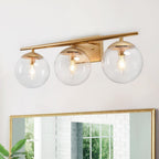 Bubbles Wall Lamp Three Lights Clear Glass Globe Shade Brass Frame - BeyPan