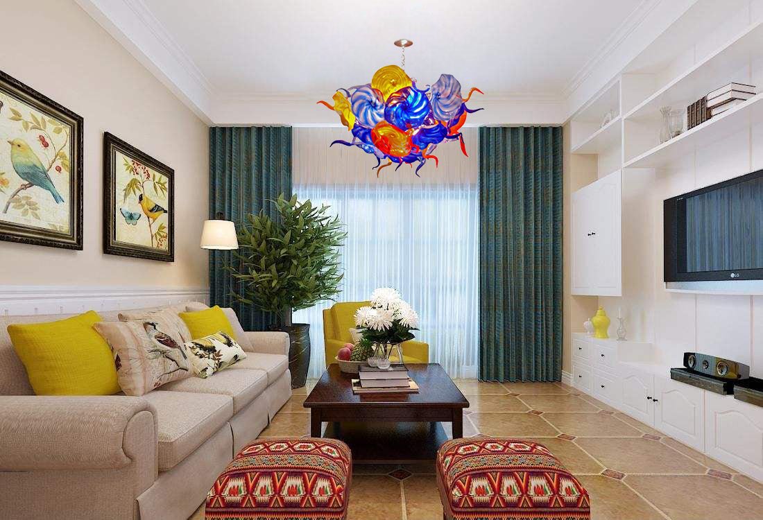 Ceiling In Blooms Blown Glass Plates Chandelier Colorful Art Flowers - BeyPan