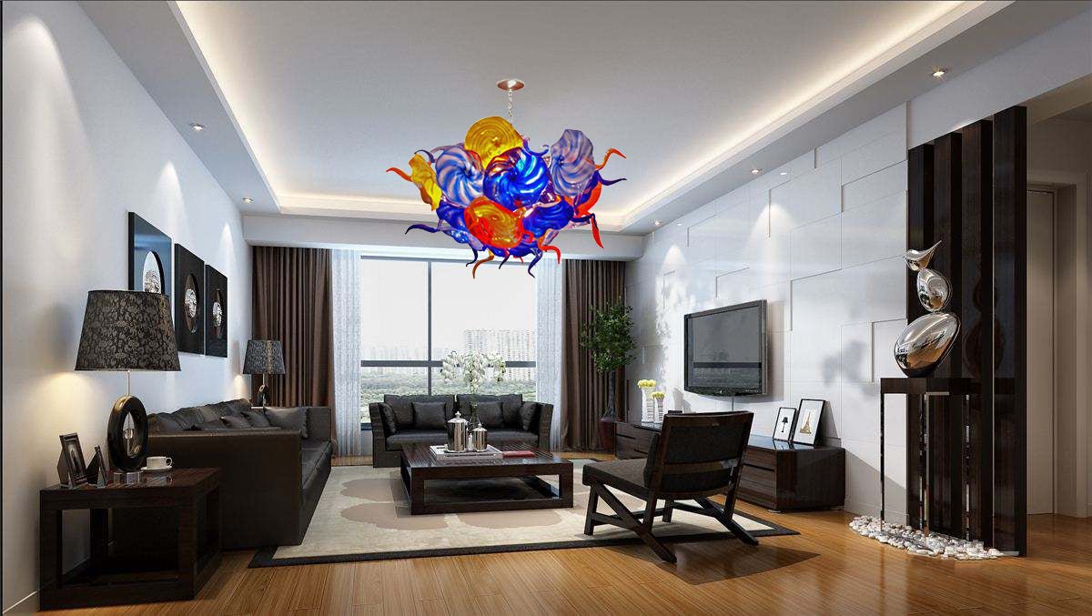 Ceiling In Blooms Blown Glass Plates Chandelier Colorful Art Flowers - BeyPan