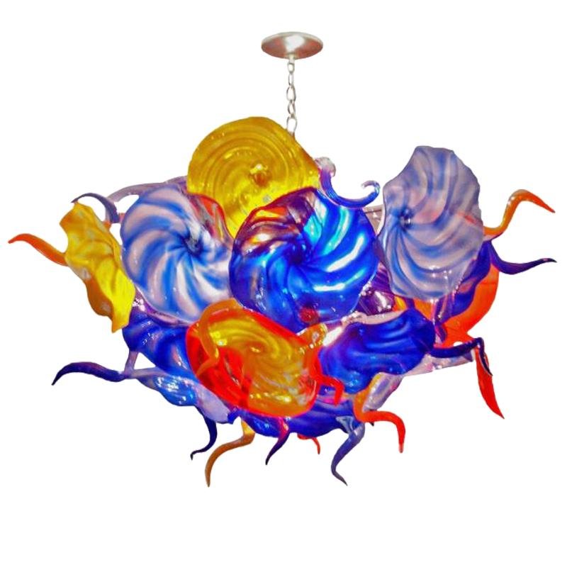 Ceiling In Blooms Blown Glass Plates Chandelier Colorful Art Flowers - BeyPan