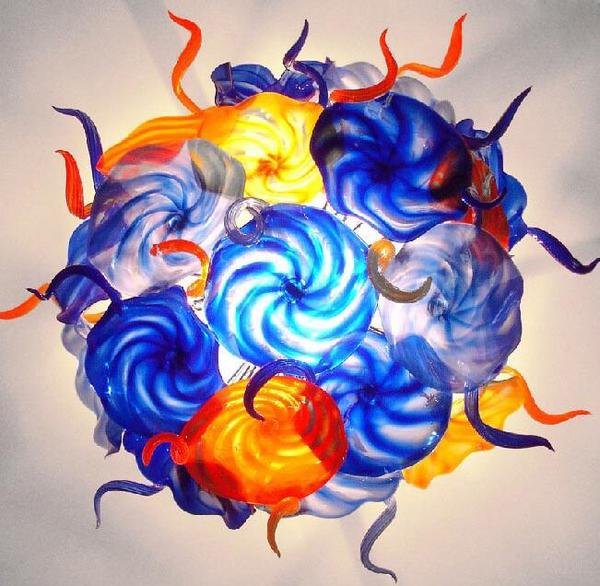 Ceiling In Blooms Blown Glass Plates Chandelier Colorful Art Flowers Zweitbild