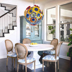 Ceiling In Blooms Glass Plates Chandelier - Murano Style Colorful Floral Art Glass - BeyPan