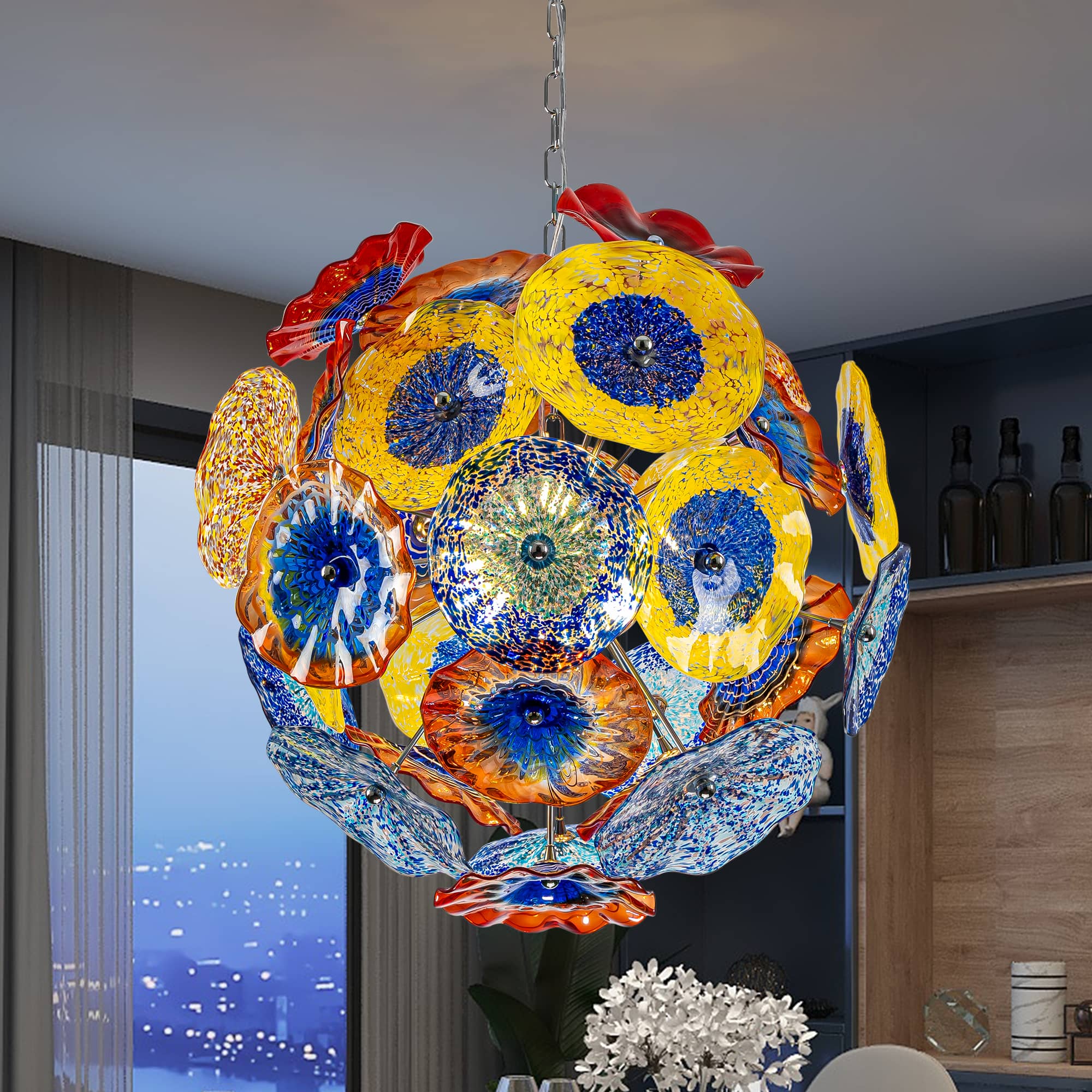 Ceiling In Blooms Glass Plates Chandelier - Murano Style Colorful Floral Art Glass - BeyPan Hauptbild