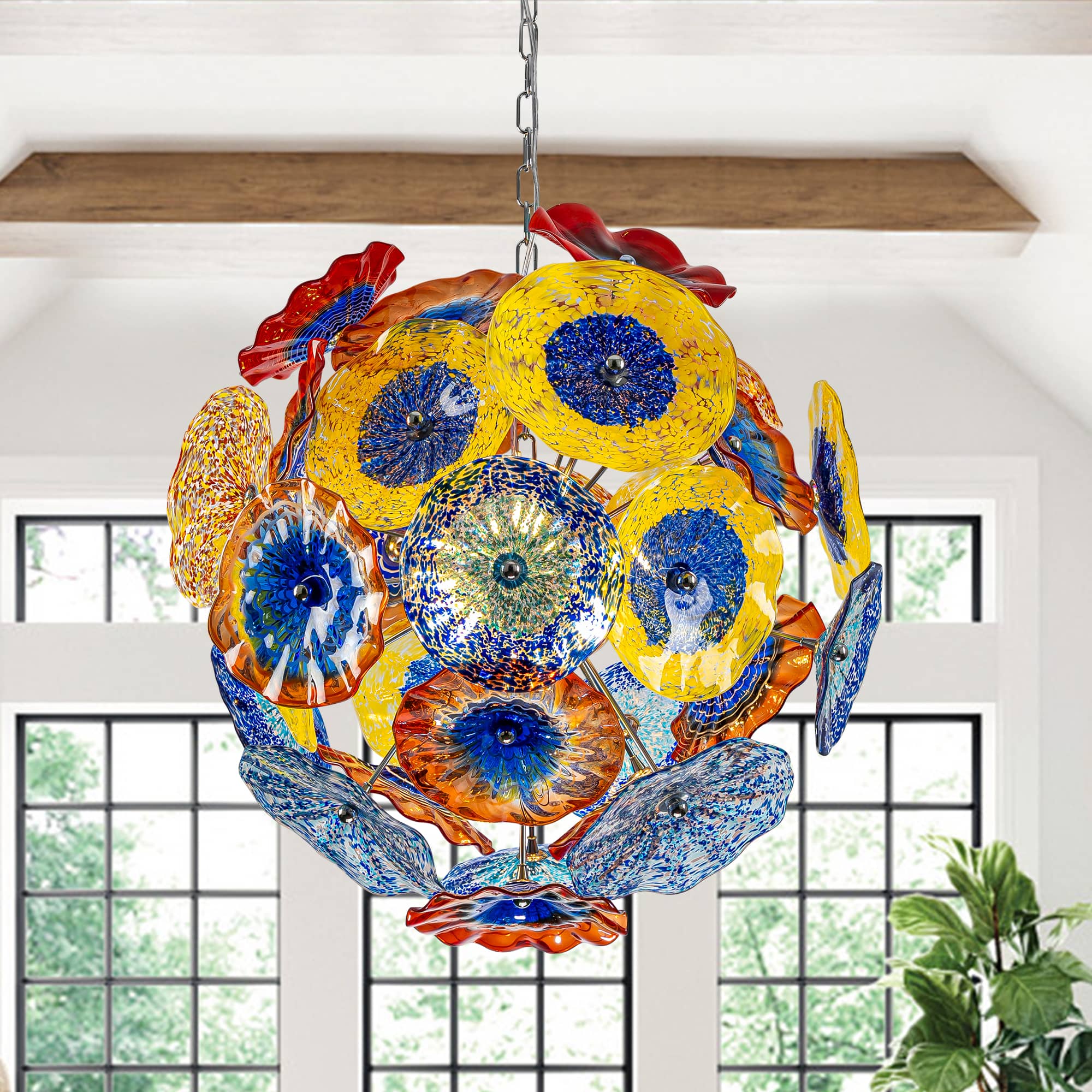 Ceiling In Blooms Glass Plates Chandelier - Murano Style Colorful Floral Art Glass Zweitbild