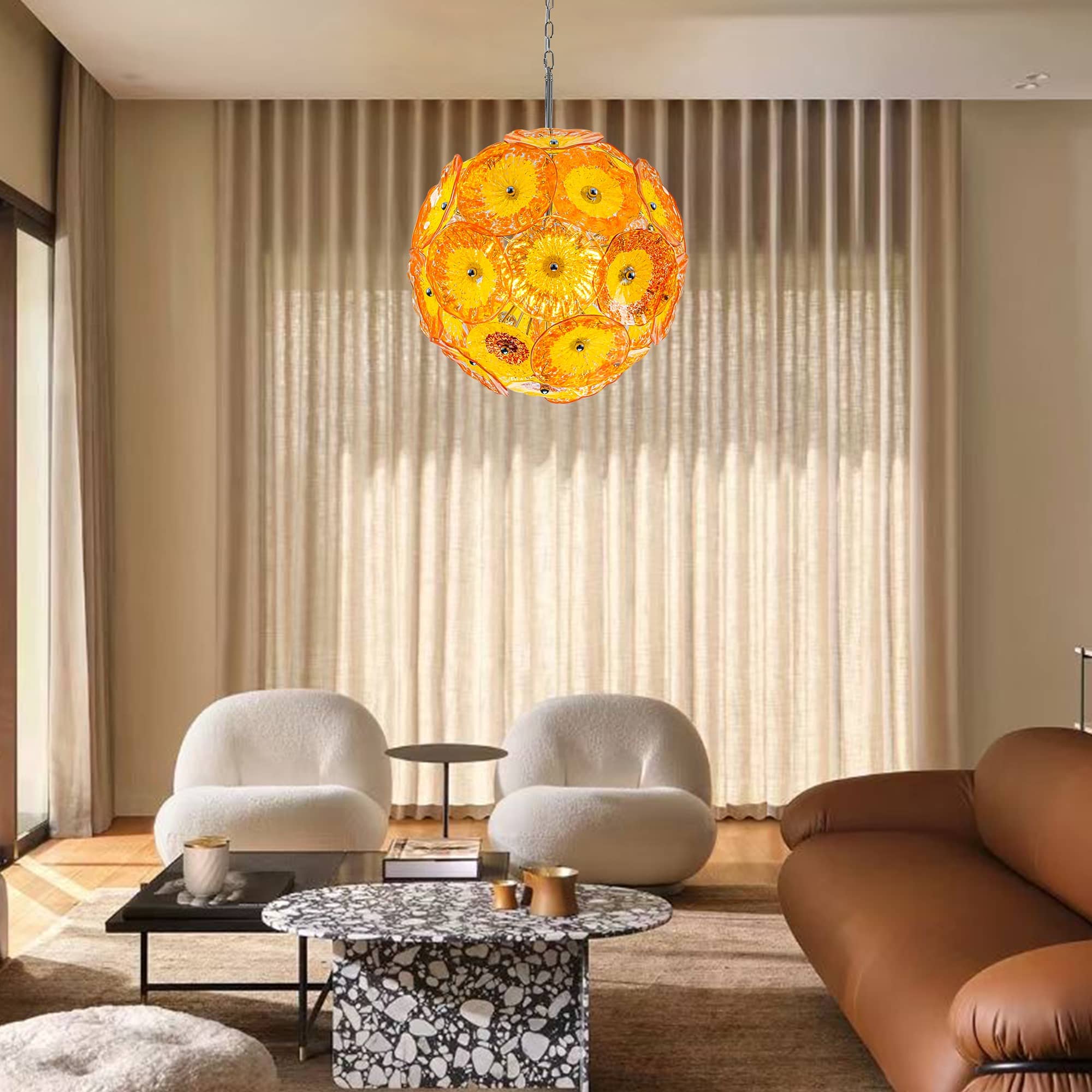 Ceiling In Blooms Murano Style Yellow And Orange Blown Glass Plates Chandelier - BeyPan