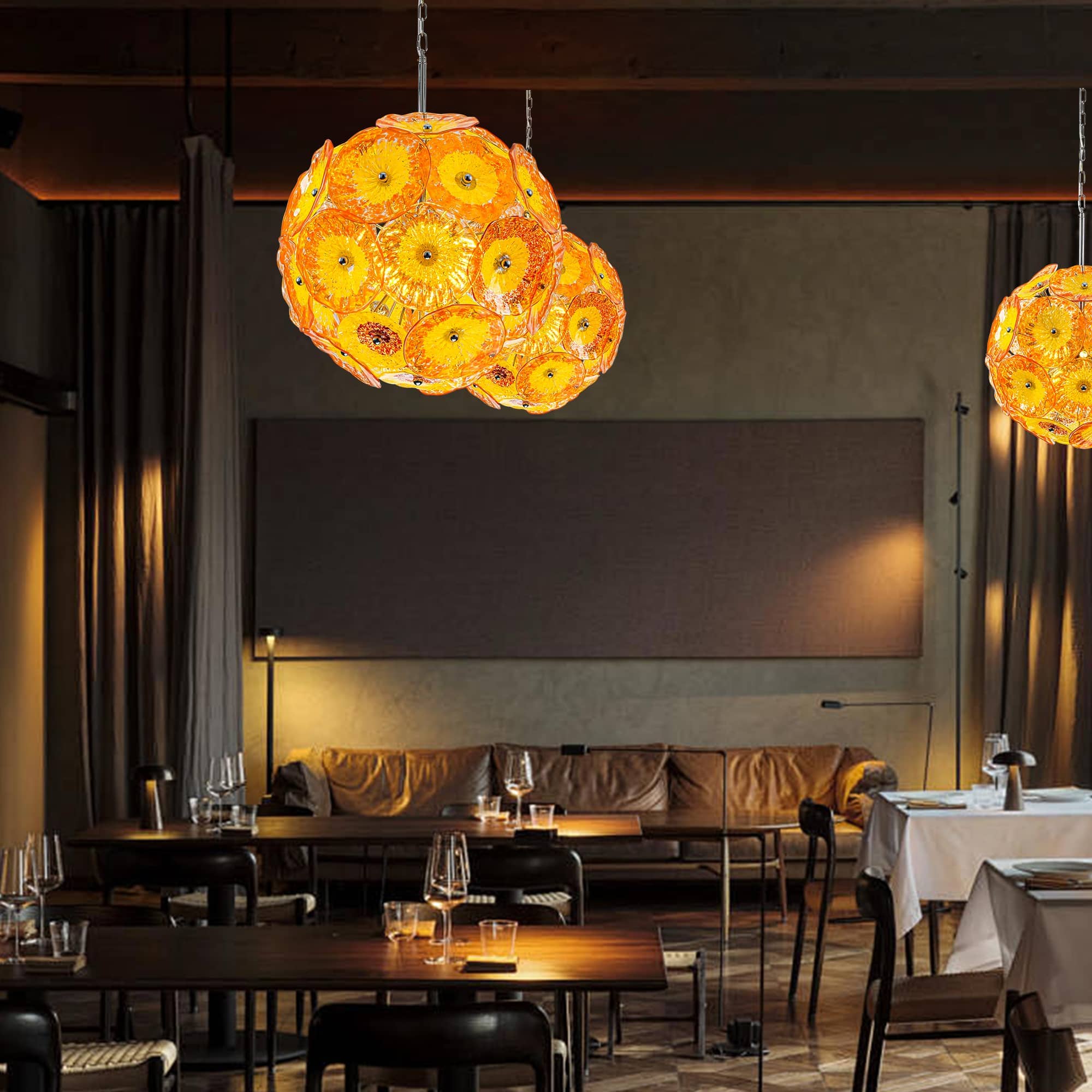 Ceiling In Blooms Murano Style Yellow And Orange Blown Glass Plates Chandelier - BeyPan