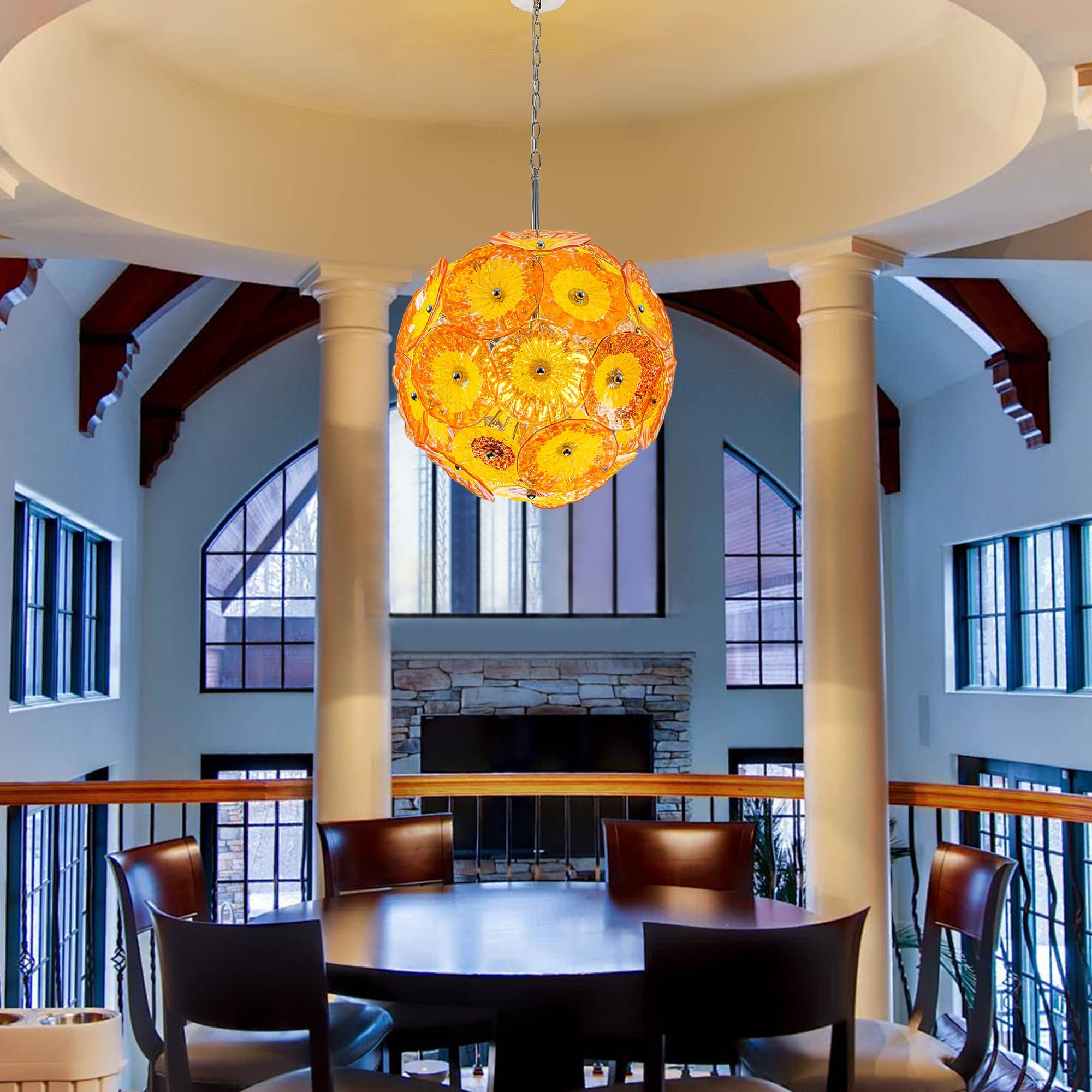 Ceiling In Blooms Murano Style Yellow And Orange Blown Glass Plates Chandelier - BeyPan