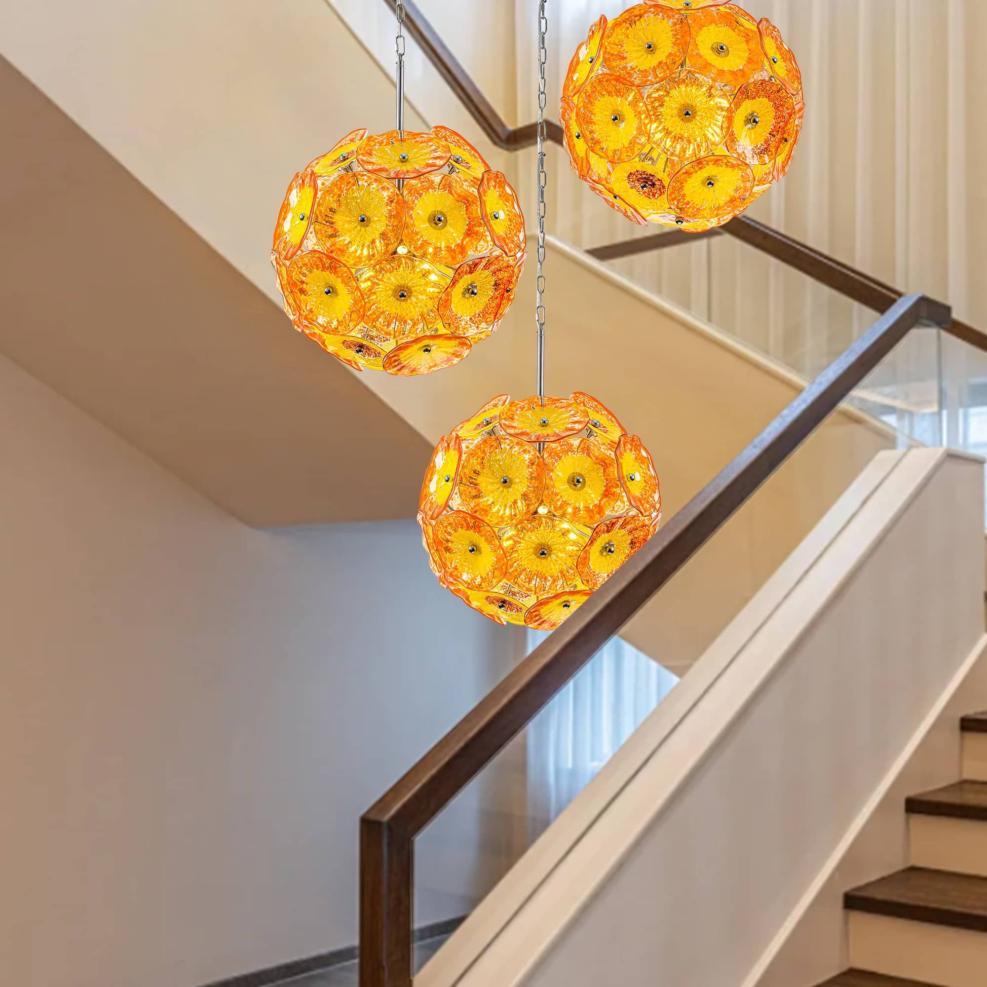 Ceiling In Blooms Murano Style Yellow And Orange Blown Glass Plates Chandelier - BeyPan