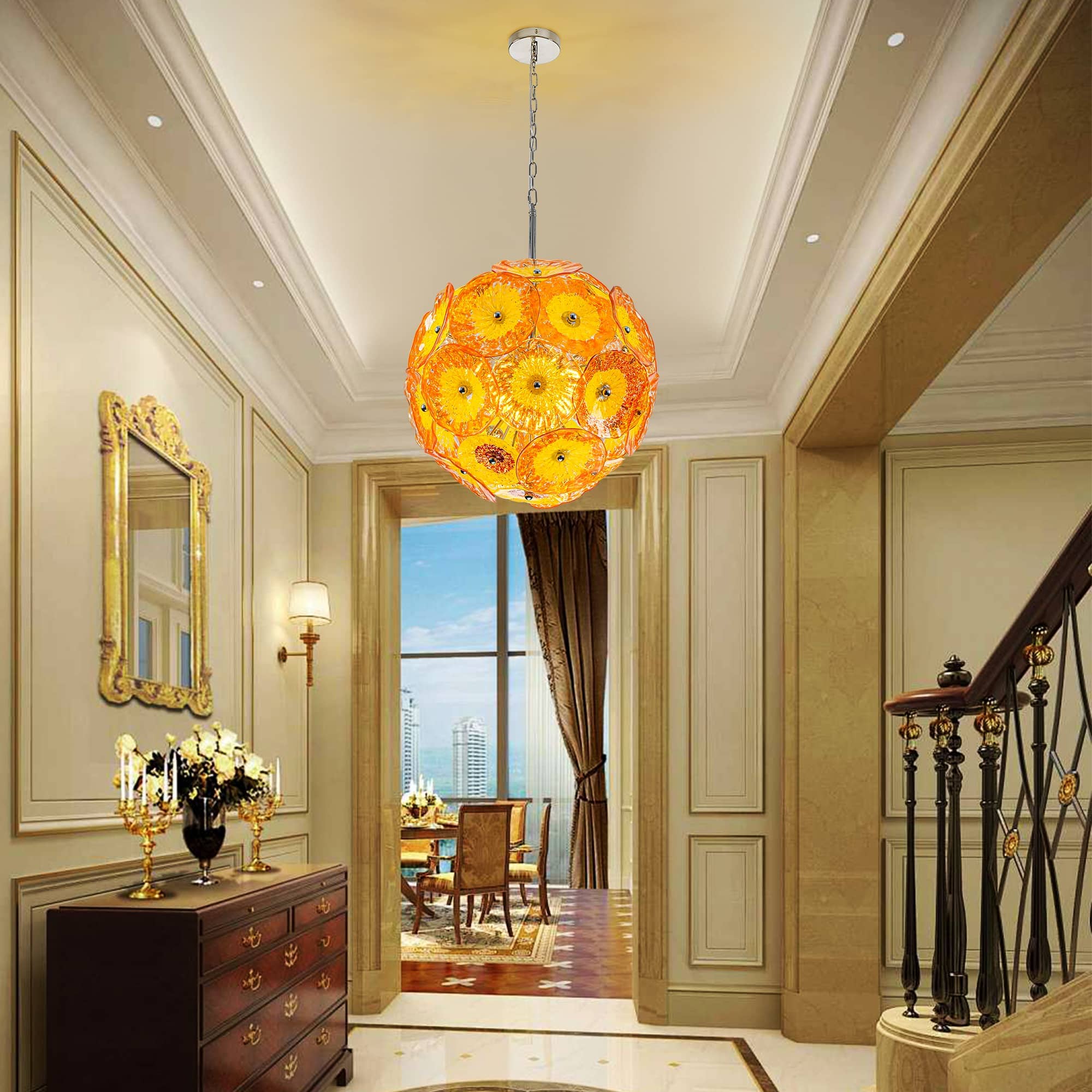 Ceiling In Blooms Murano Style Yellow And Orange Blown Glass Plates Chandelier - BeyPan