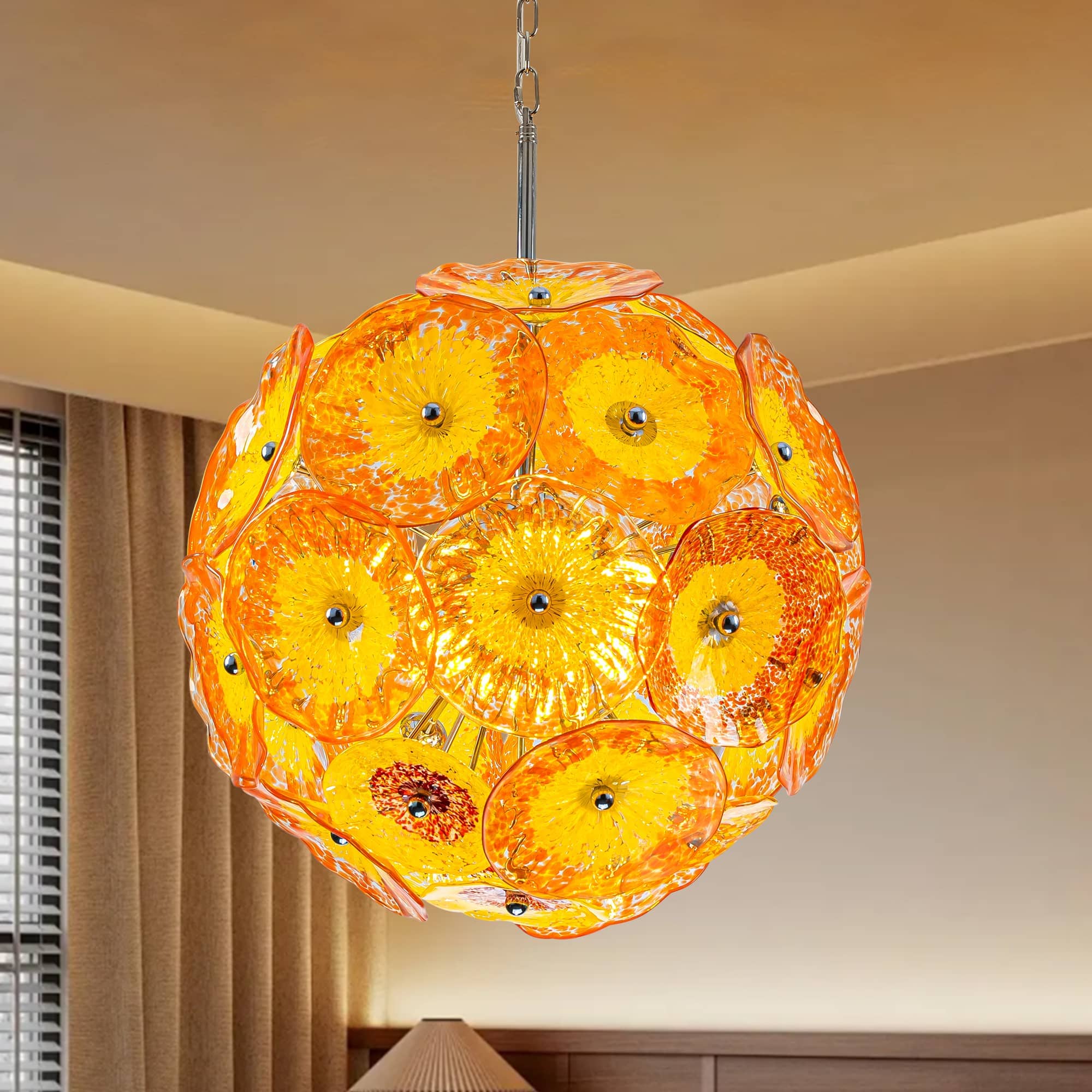 Ceiling In Blooms Murano Style Yellow And Orange Blown Glass Plates Chandelier - BeyPan Hauptbild