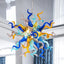 Celestial Burst Artisan Blown Glass Chandelier - Vibrant Blue, Gold, and Violet - BeyPan