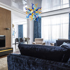 Celestial Burst Artisan Blown Glass Chandelier - Vibrant Blue, Gold, and Violet - BeyPan