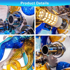 Celestial Burst Artisan Blown Glass Chandelier Vibrant Blue Gold ＆ Violet Sculptural Tentacle Pendant Light - BeyPan