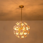 Ceramic Hoya Floral Brass Sunburst Sphere Chandelier - BeyPan