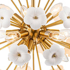 Ceramic Hoya Floral Brass Sunburst Sphere Chandelier - BeyPan