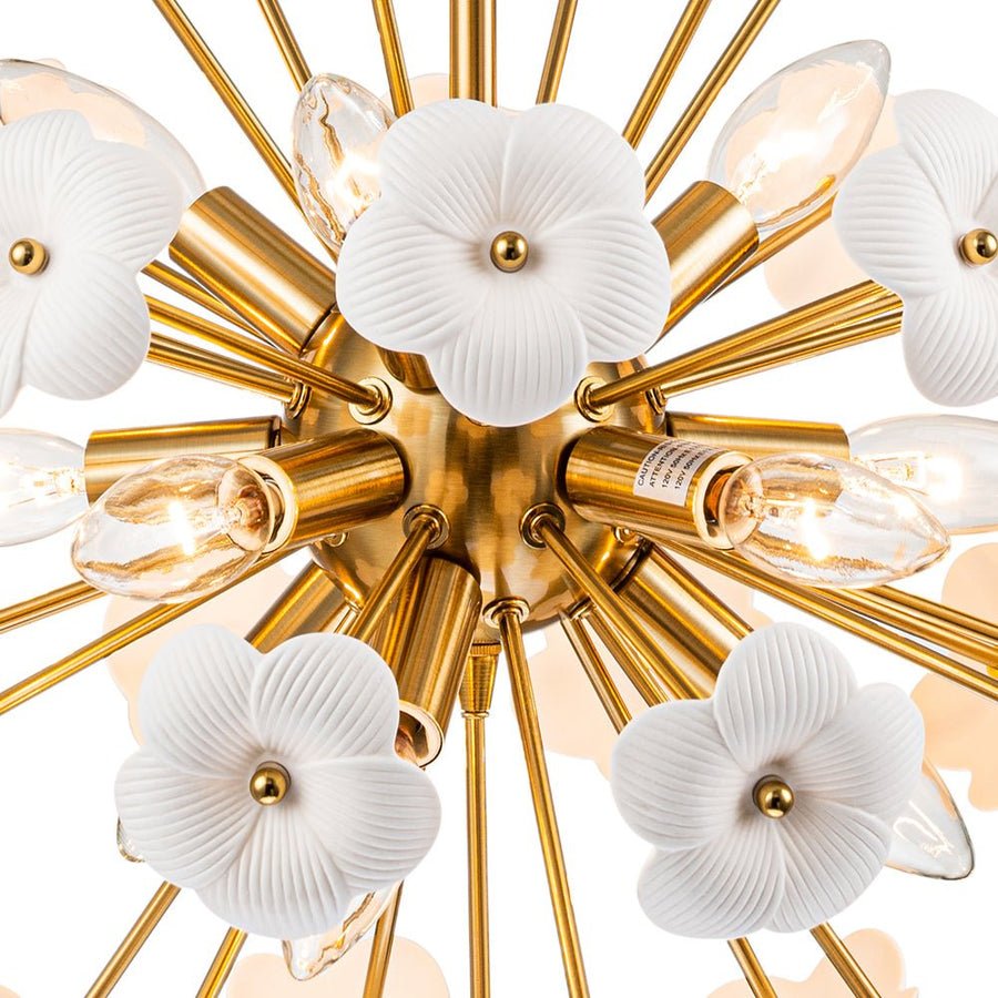 Ceramic Hoya Floral Brass Sunburst Sphere Chandelier - BeyPan