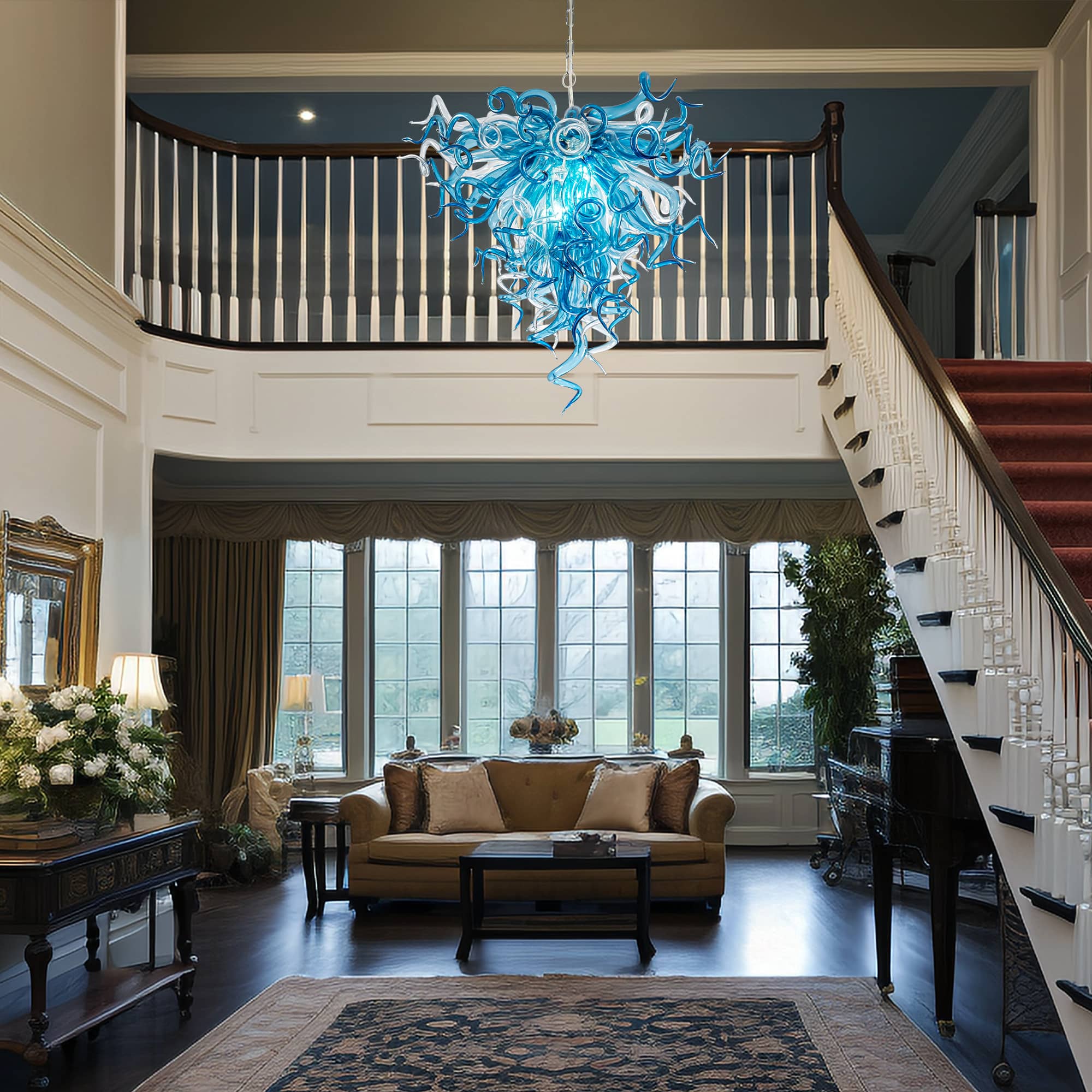 Chihly Style Blown Glass Chandelier Blue And Clear - BeyPan