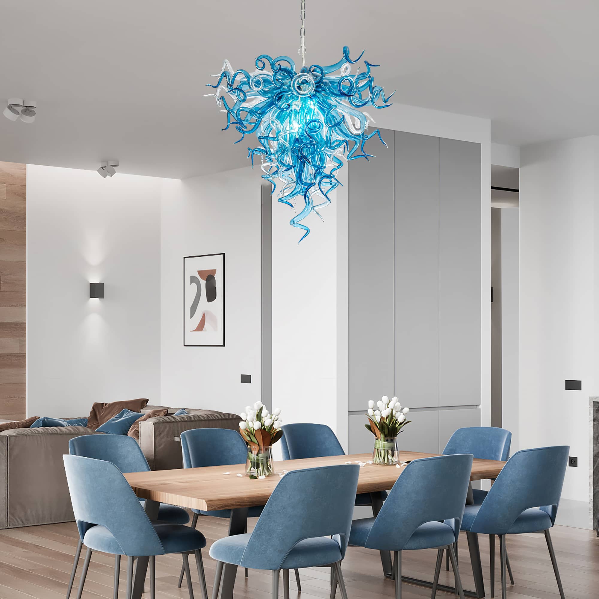 Chihly Style Blown Glass Chandelier Blue And Clear - BeyPan