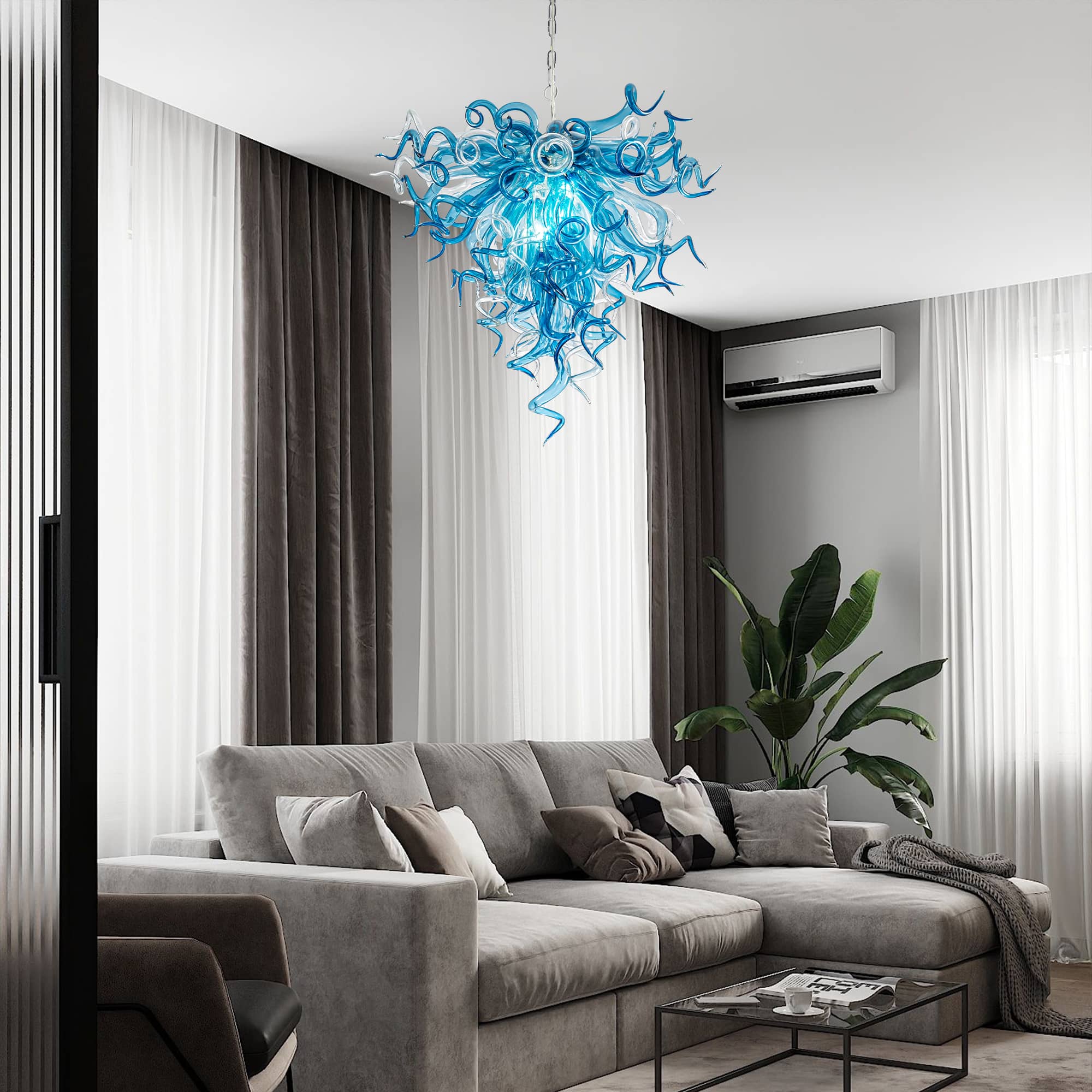 Chihly Style Blown Glass Chandelier Blue And Clear - BeyPan