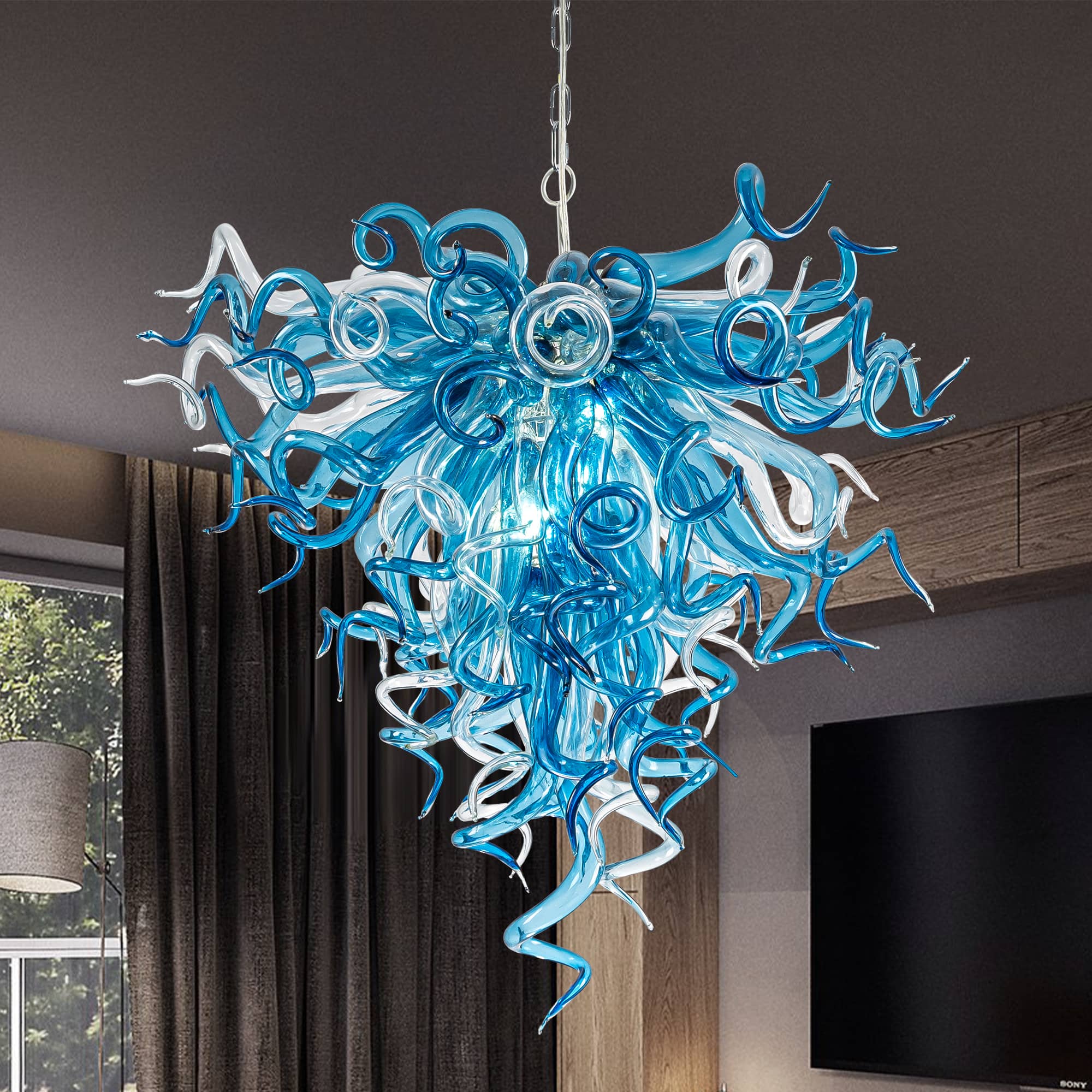 Chihly Style Blown Glass Chandelier Blue And Clear - BeyPan