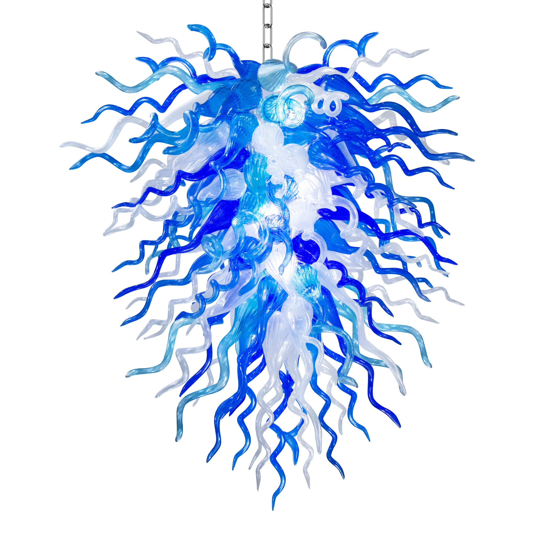 Chihuly Style Blown Glass Chandelier Blue And Frosted White Colors Zweitbild