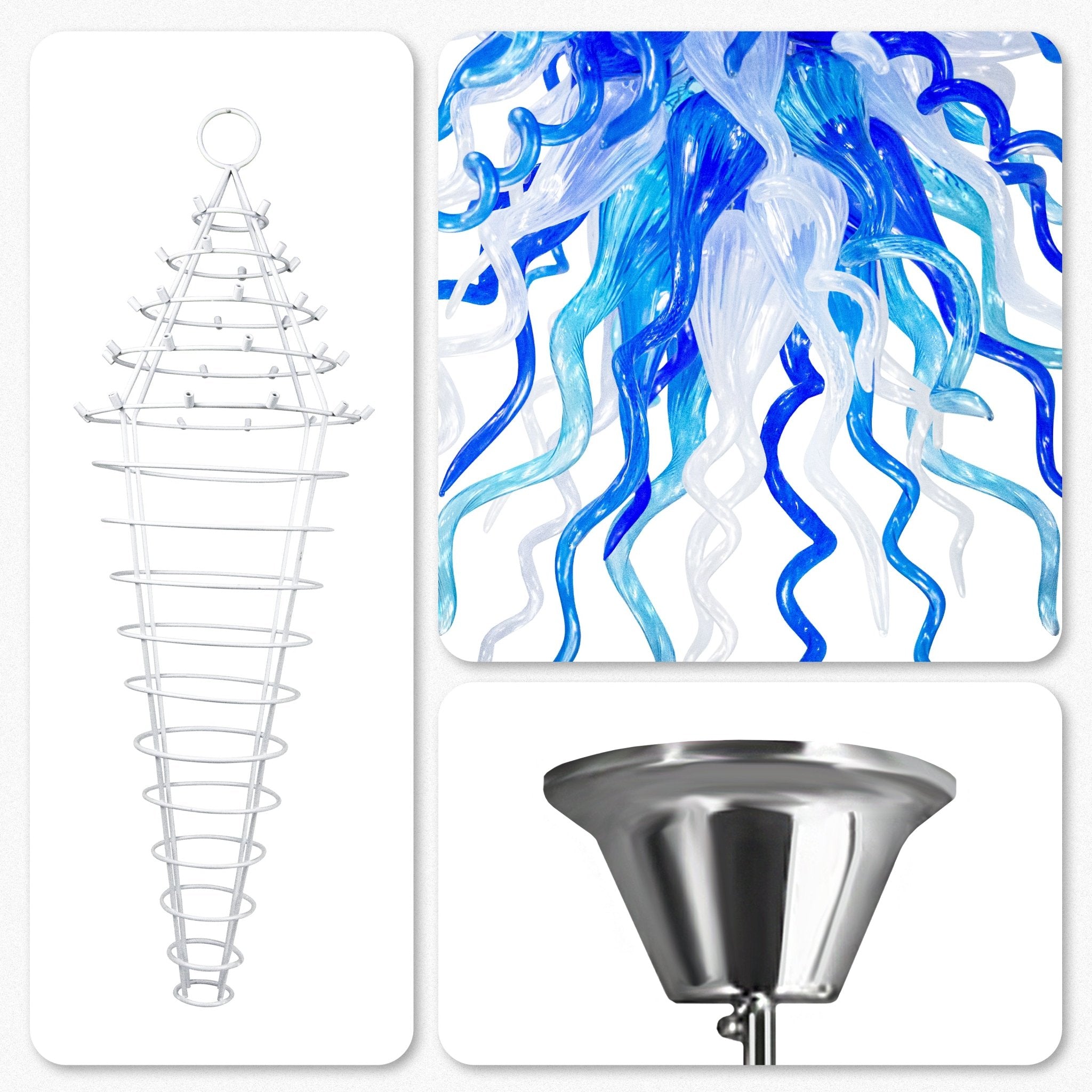 Chihly Style Blown Glass Chandelier Blue And Frosted White Colors - BeyPan