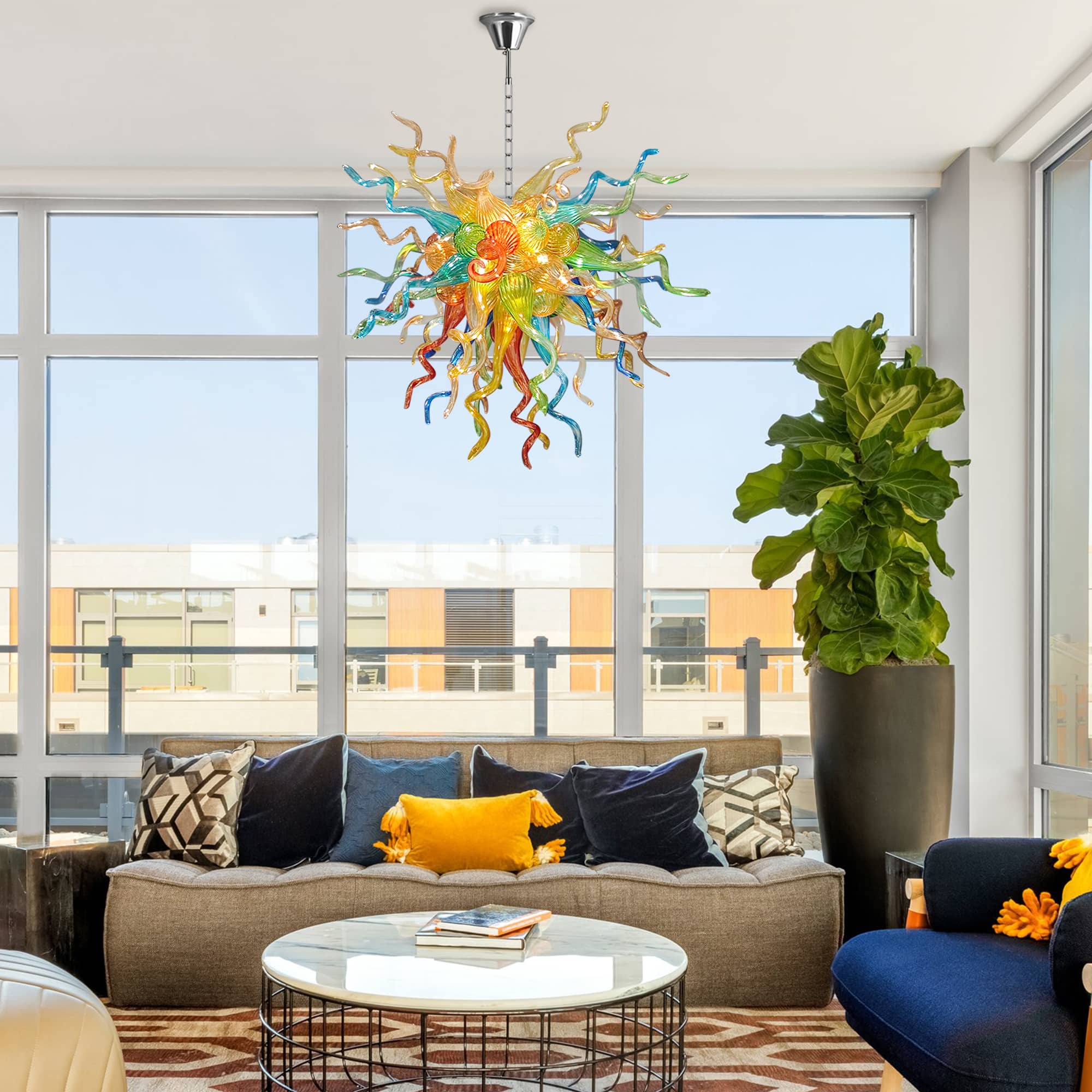 Chihly Style Blown Glass Chandelier Crayons Exploding Multi Colors - BeyPan