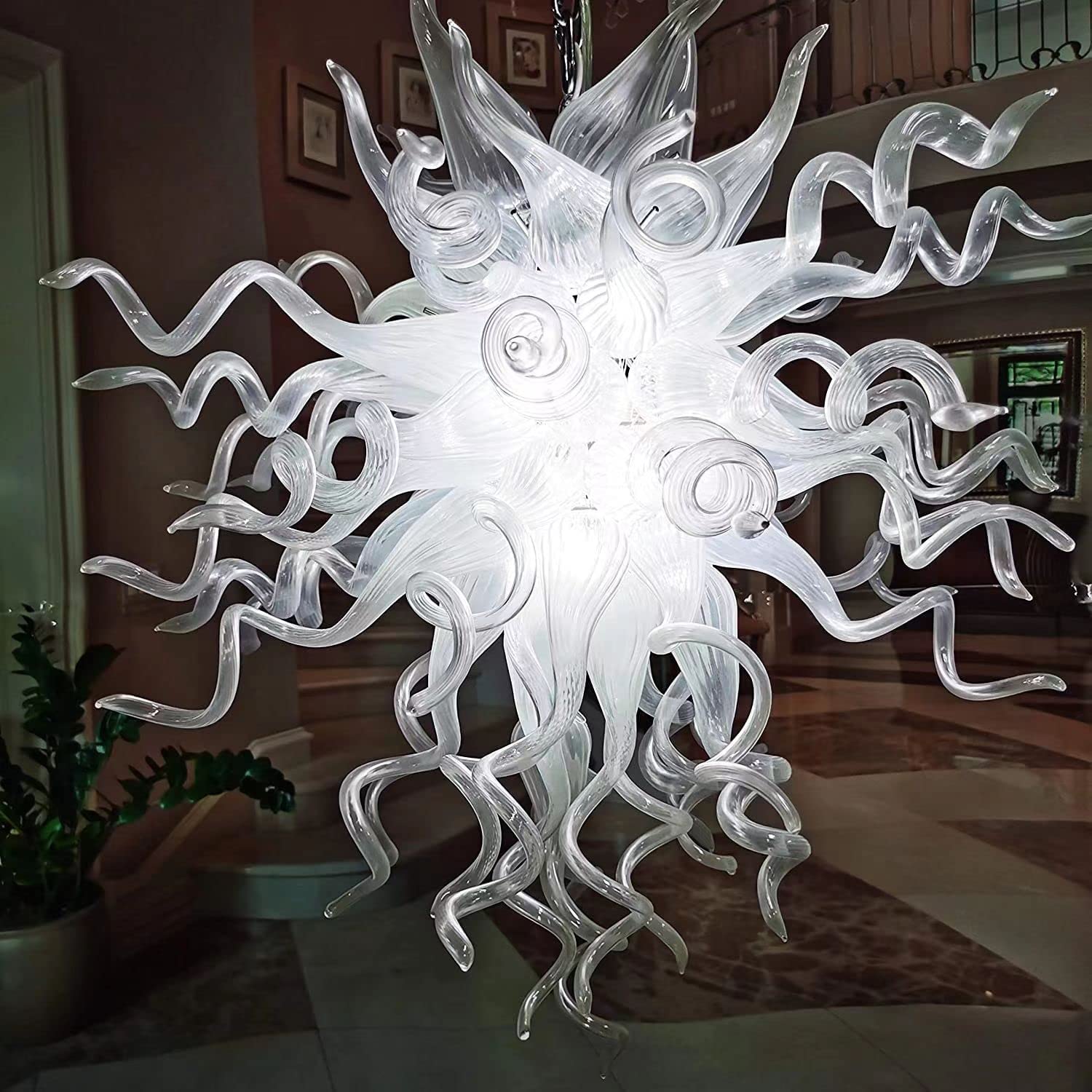 Chihly Style Blown Glass Chandelier - Frosted Opal Elegance Artisan Translucent White - BeyPan