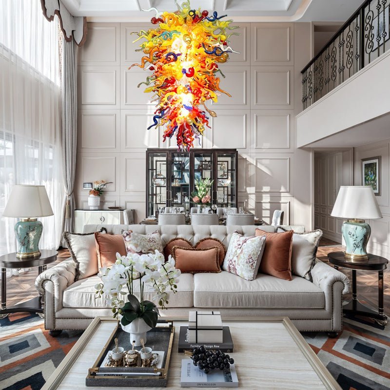 Chihly Style Blown Glass Chandelier Rainbow Blooms Murano Style Glass - BeyPan