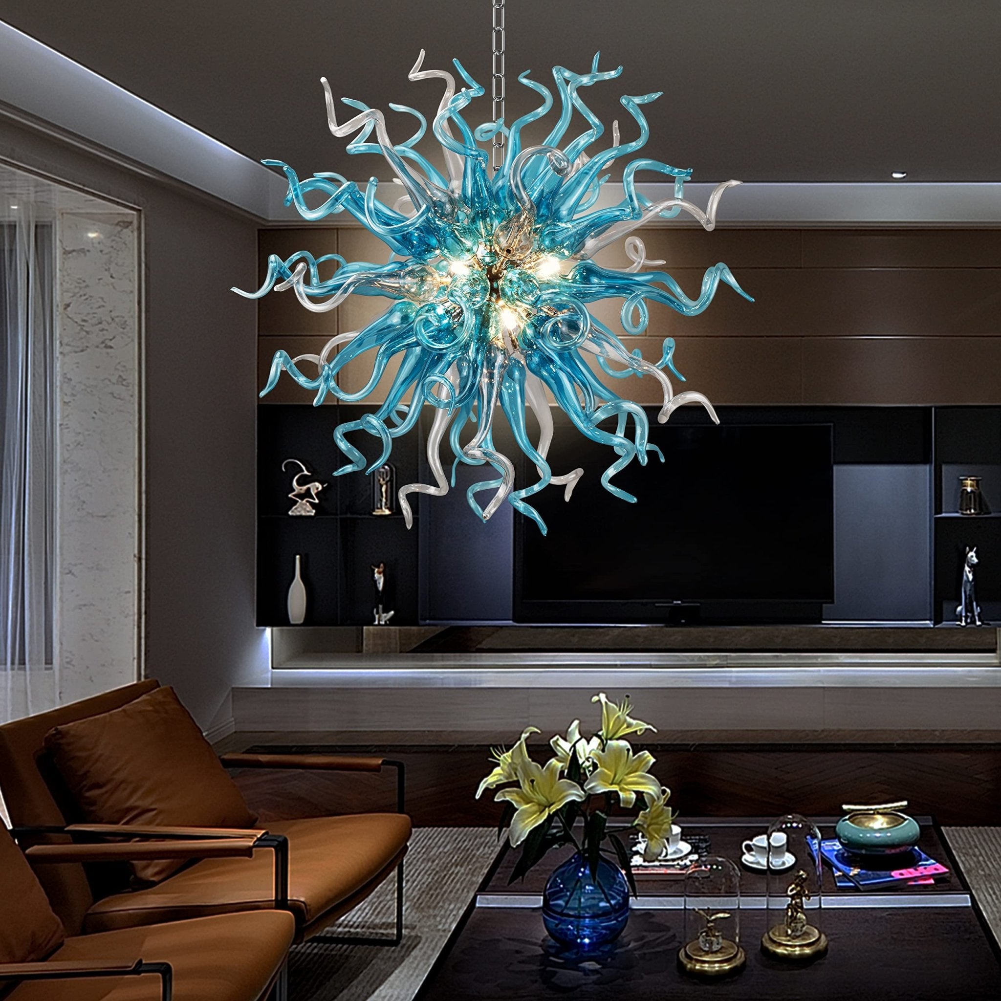Chihly Style Blown Glass Chandeliers Blue And Grey Sputnik Shape - BeyPan