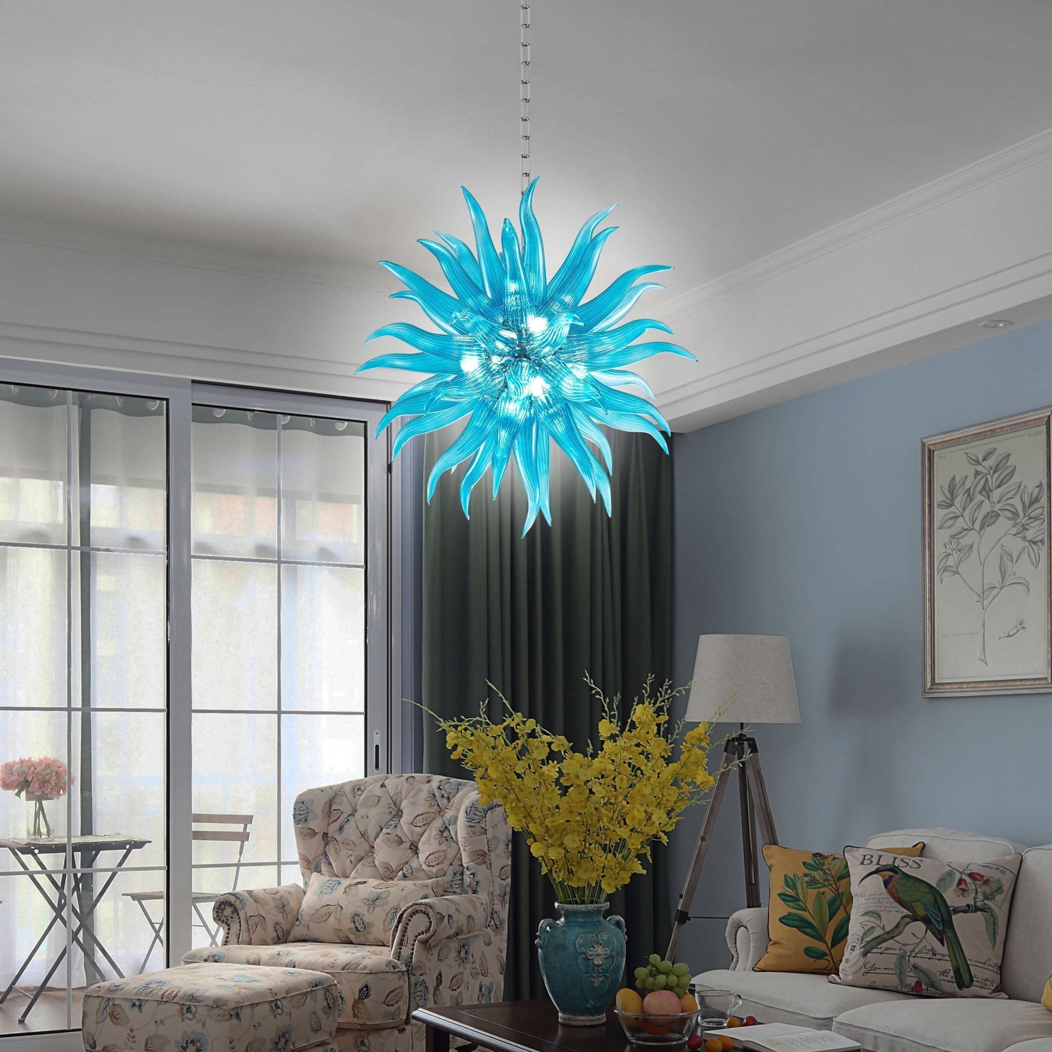 Chihly Style Blue Hand Blown Glass Chandelier - Modern Art Glass Pendant Light - BeyPan