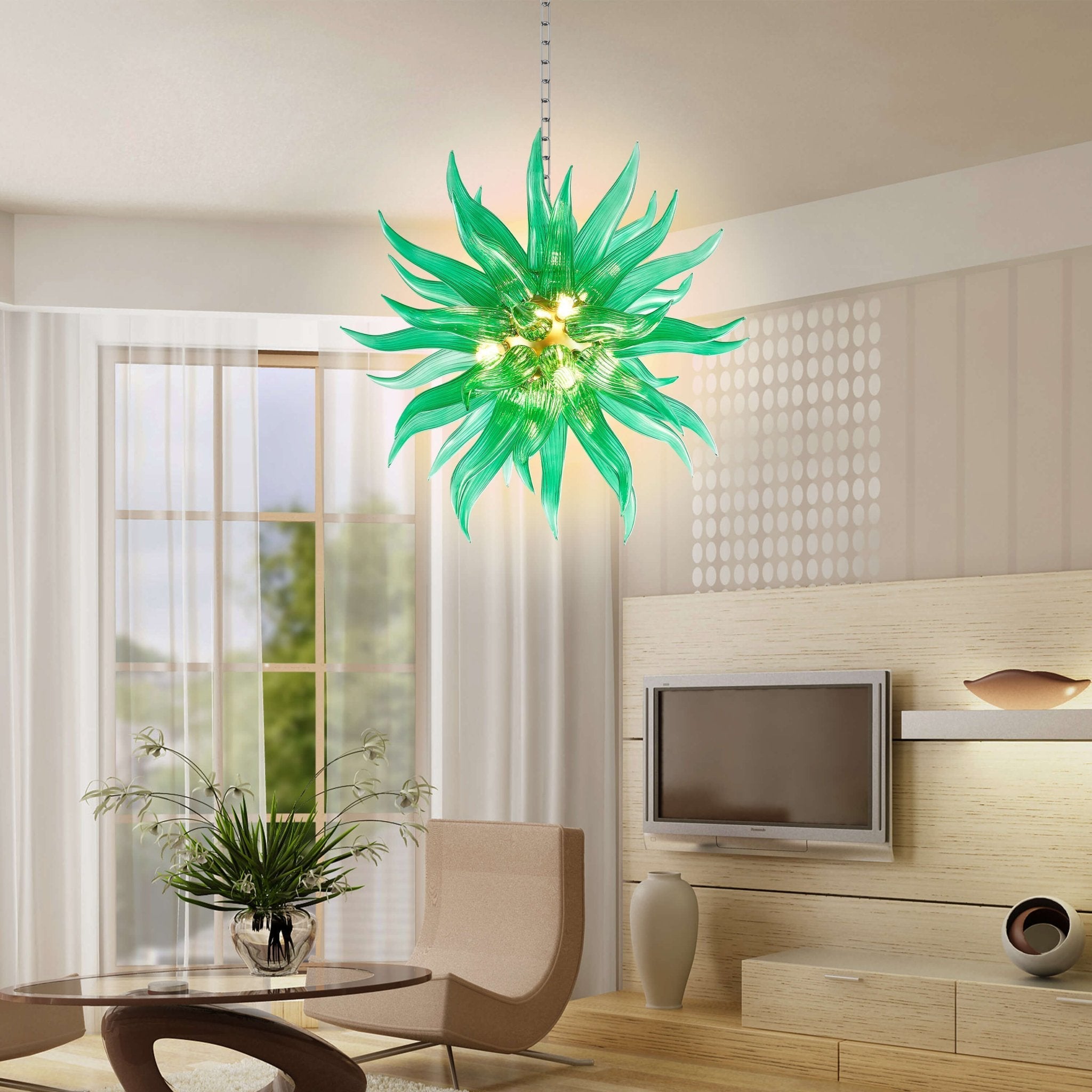 Chihly Style Green Hand Blown Glass Chandelier Modern Art Glass Pendant Light - BeyPan