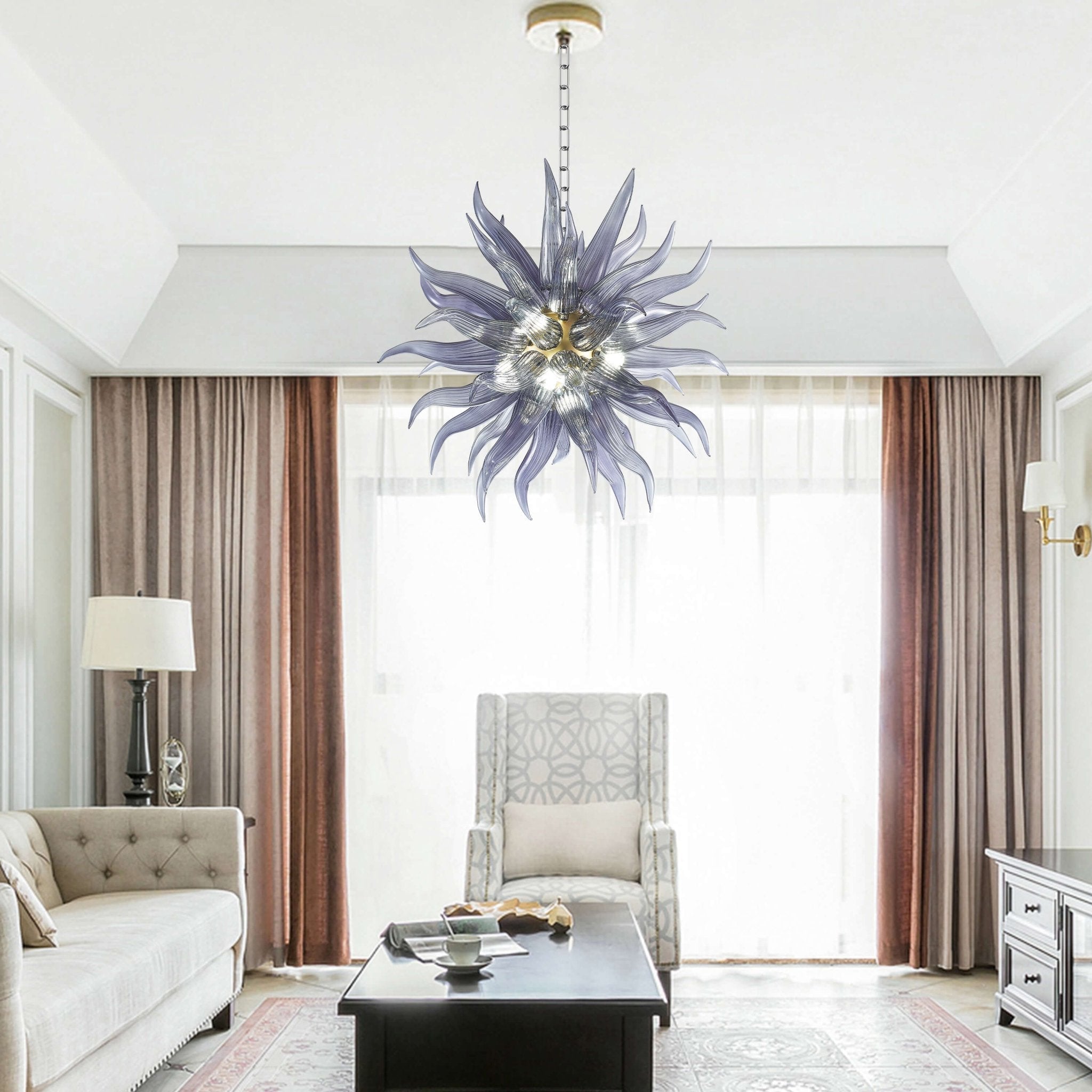 Chihly Style Hand Blown Glass Chandelier Smoke Grey Sputnik Shape - BeyPan