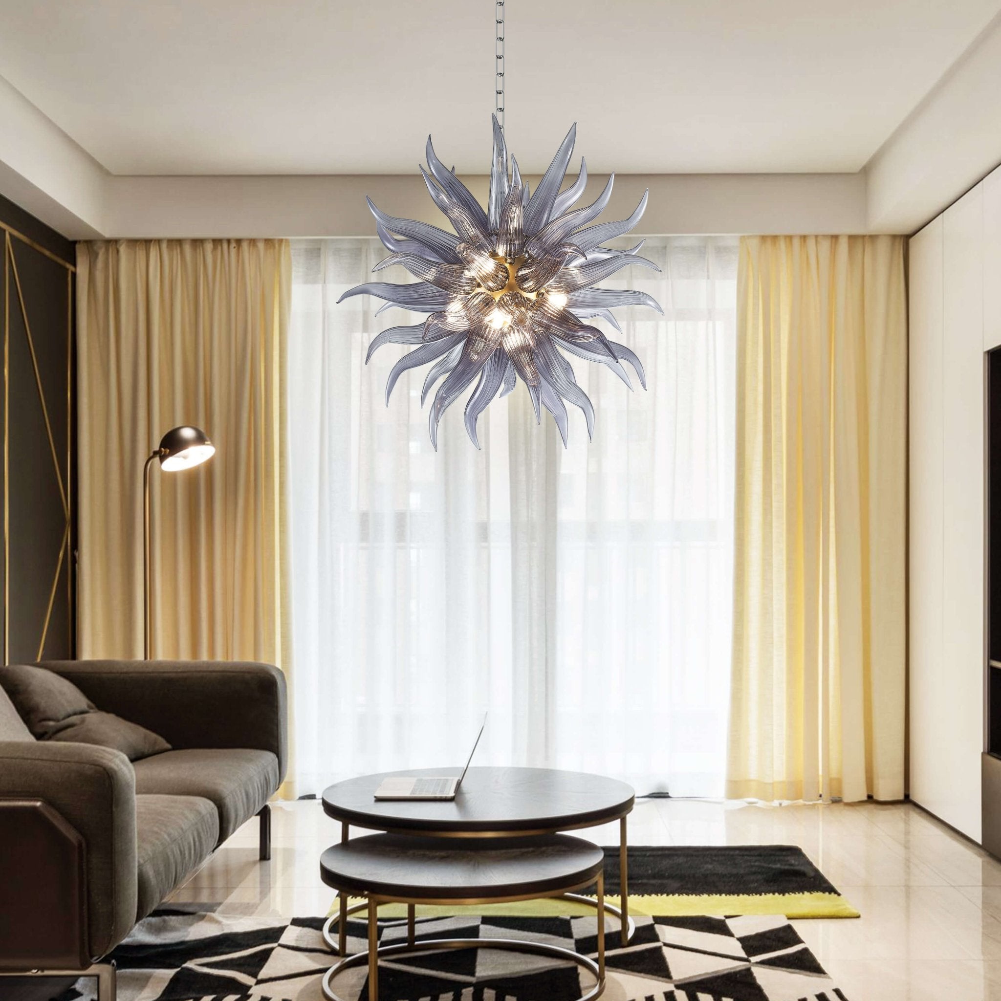 Chihuly Style Hand Blown Glass Chandelier Smoke Grey Sputnik Shape Zweitbild