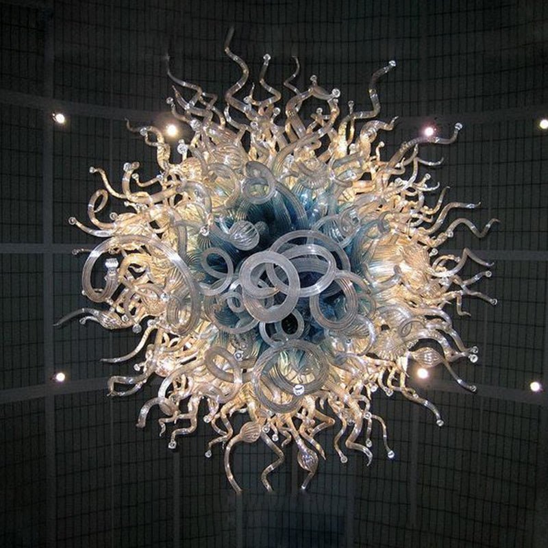 Chihly Style Modern Blue ＆ Clear Blown Glass Chandelier| Murano Floral Glass Art - BeyPan Hauptbild