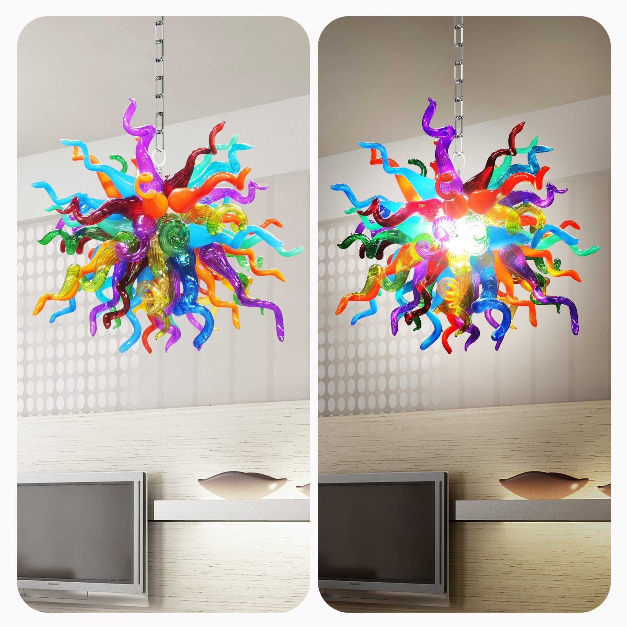 Chihly Style Multicolor Hand Blown Glass Chandelier | Rainbow Starburst Art Lighting - BeyPan