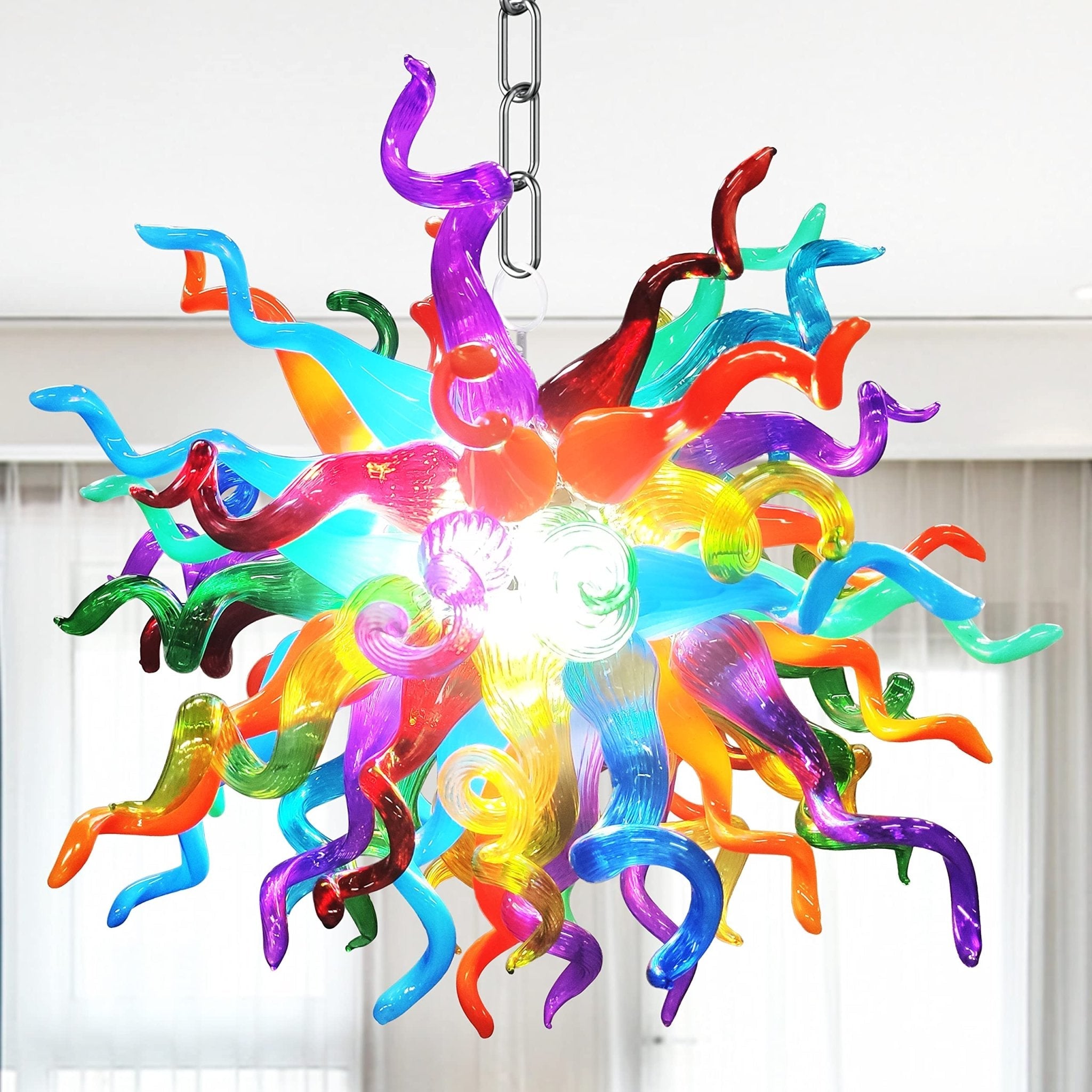Chihly Style Multicolor Hand Blown Glass Chandelier | Rainbow Starburst Art Lighting - BeyPan