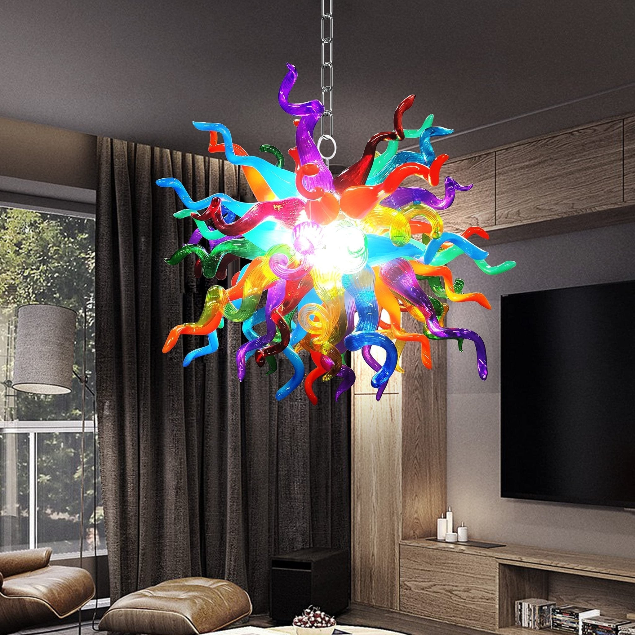 Chihly Style Multicolor Hand Blown Glass Chandelier | Rainbow Starburst Art Lighting - BeyPan