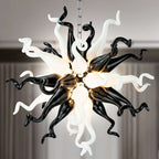 Chihly Style Sputnik Black and Opaque White Blown Glass Chandelier - BeyPan