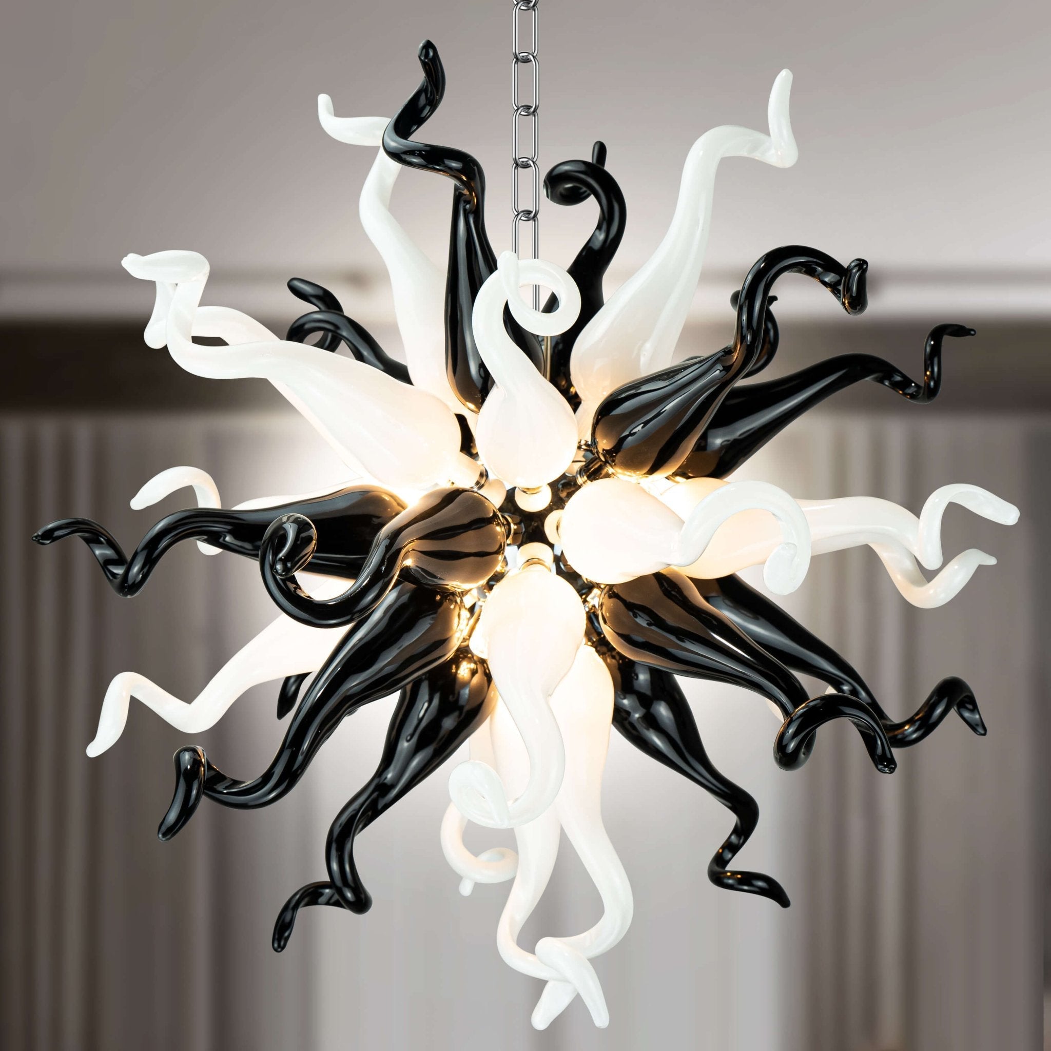 Chihly Style Sputnik Black and Opaque White Blown Glass Chandelier - BeyPan