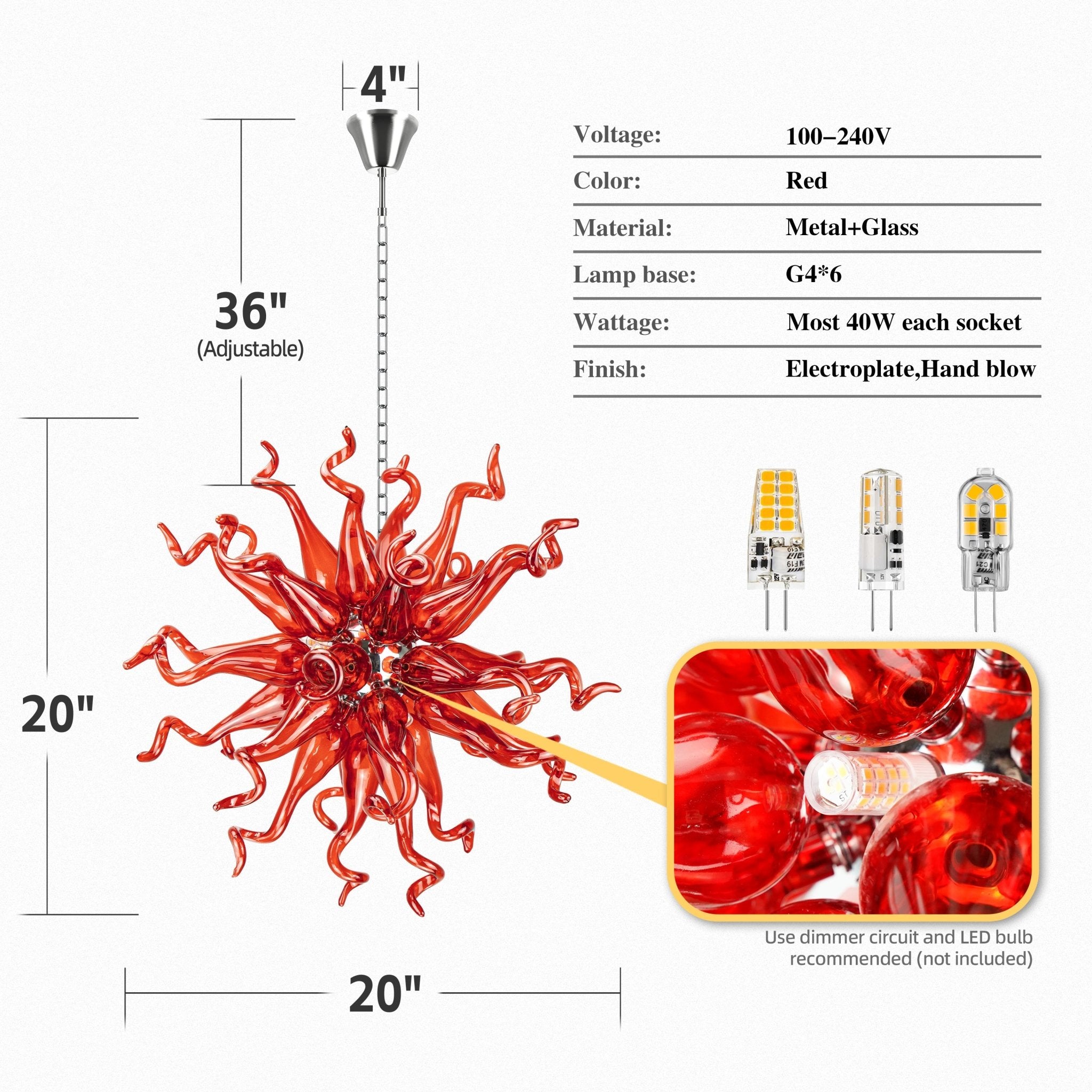 Chihly Style Sputnik Ruby Red Blown Glass Chandelier - BeyPan