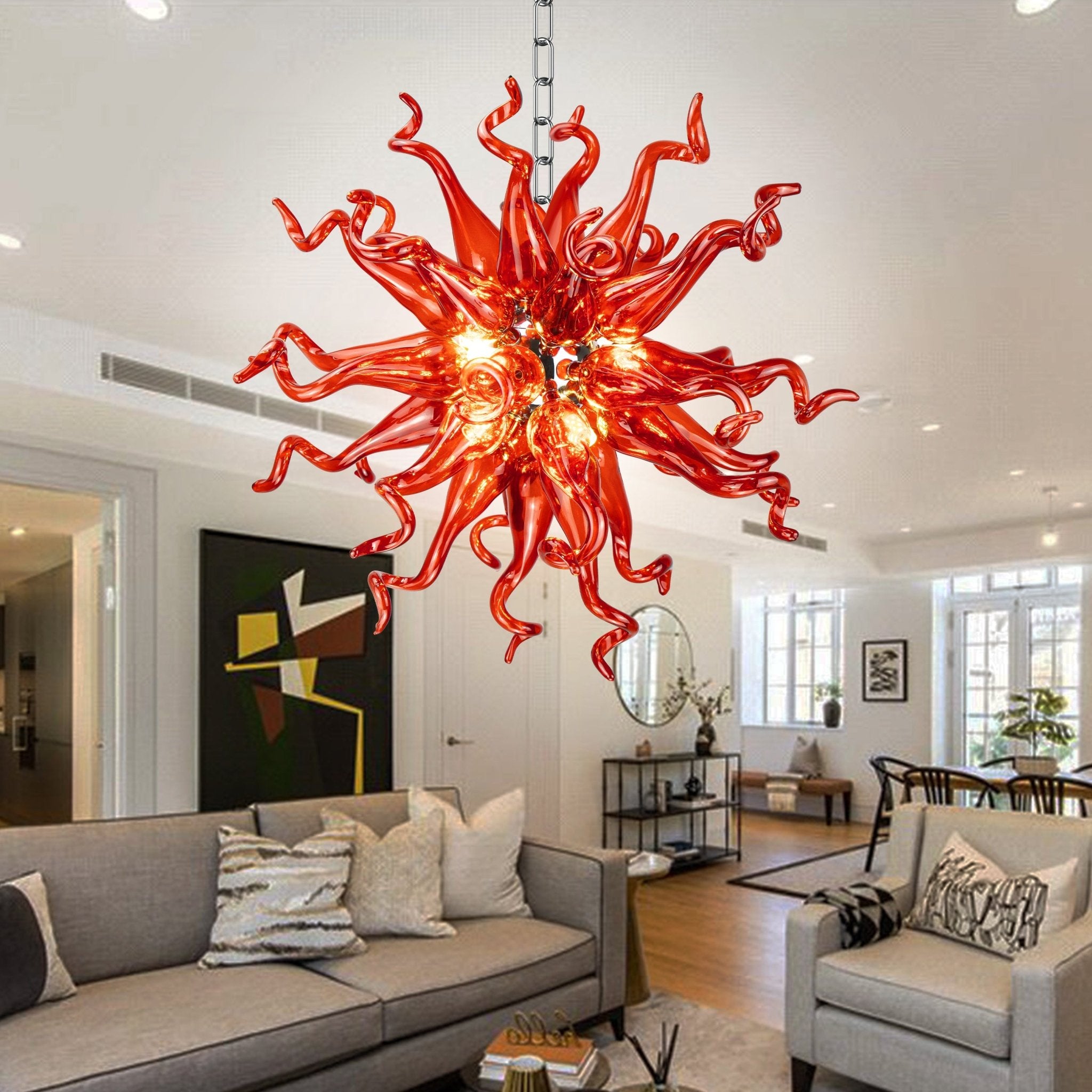 Chihly Style Sputnik Ruby Red Blown Glass Chandelier - BeyPan