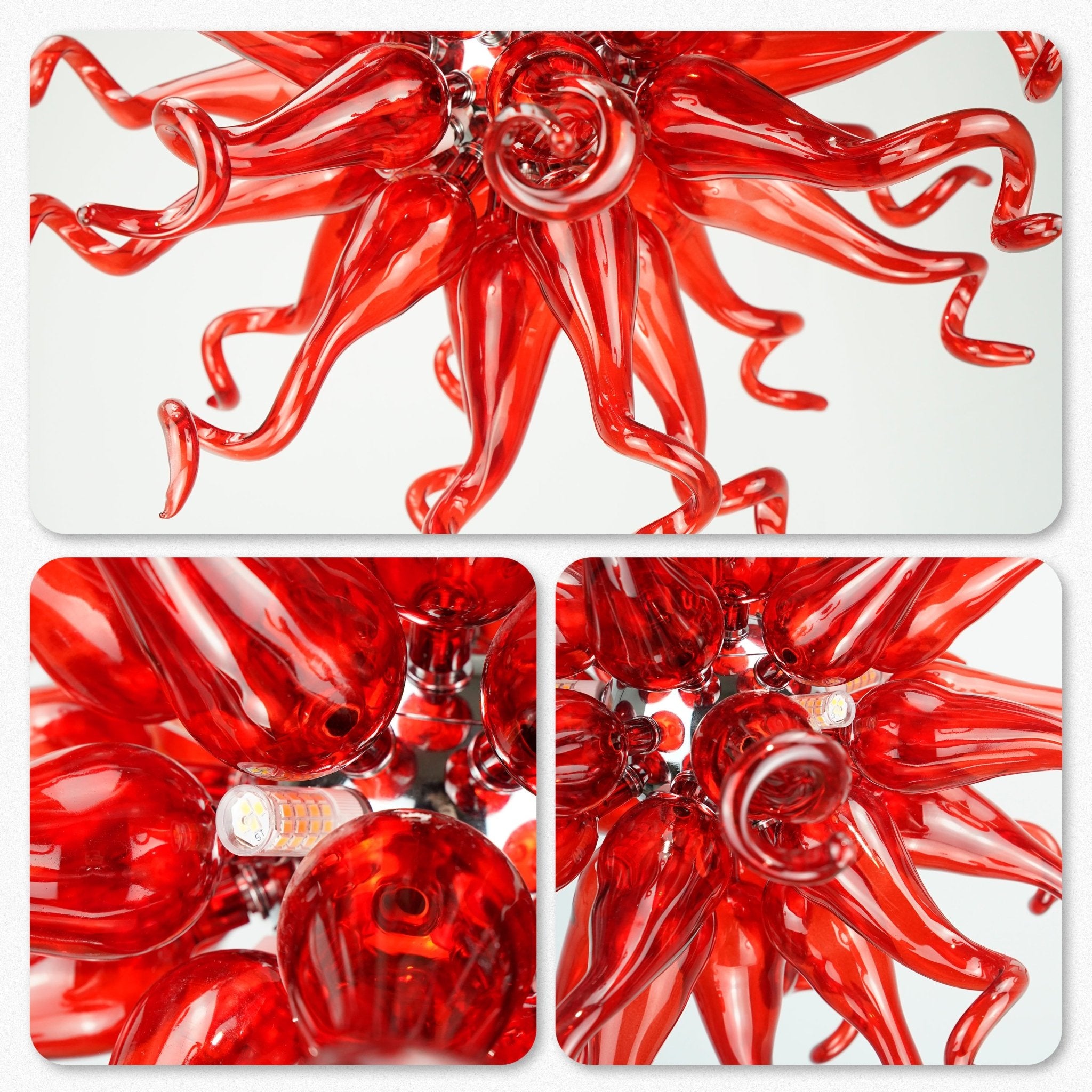 Chihuly Style Sputnik Ruby Red Blown Glass Chandelier Zweitbild