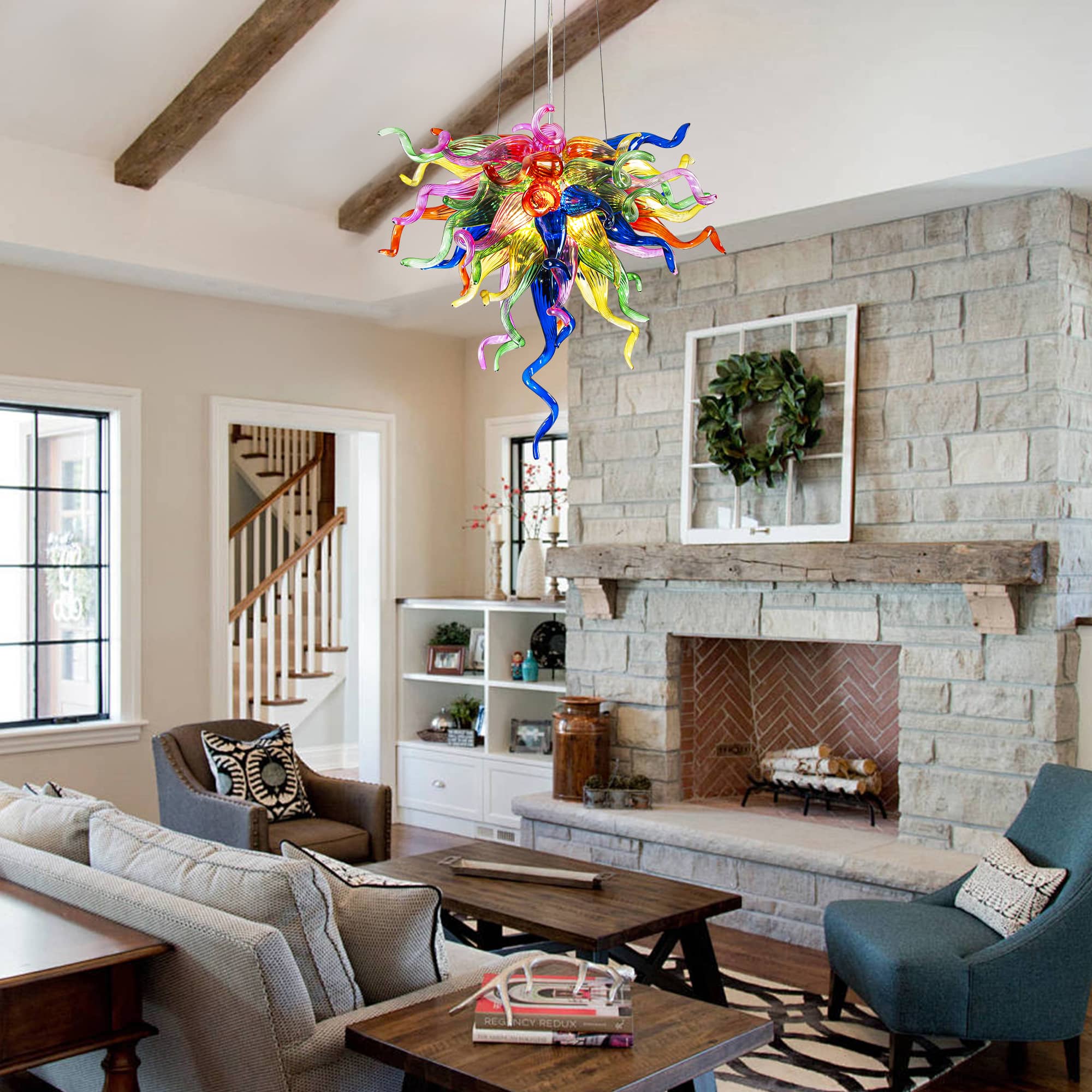 Chihly Style Vibrant Multi Colors Hand Blown Glass Chandelier Art Glass Murano Pendant Chandeliert - BeyPan